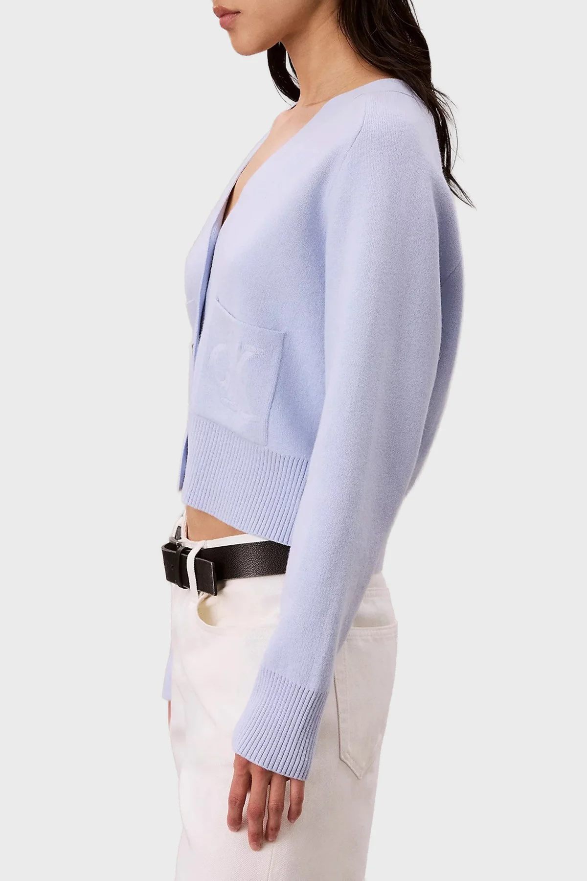Calvin Klein Yün Karışımlı V Yaka Düğmeli LV044H327GC3Q Kadın Hırka LV044H327G C3Q Lila - 12