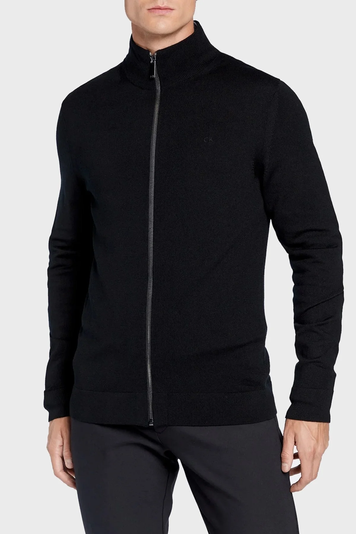 Calvin Klein Yünlü Regular Fit Fermuarlı Dik Yaka K10K110422BEH Erkek Hırka K10K110422 BEH SİYAH - 1