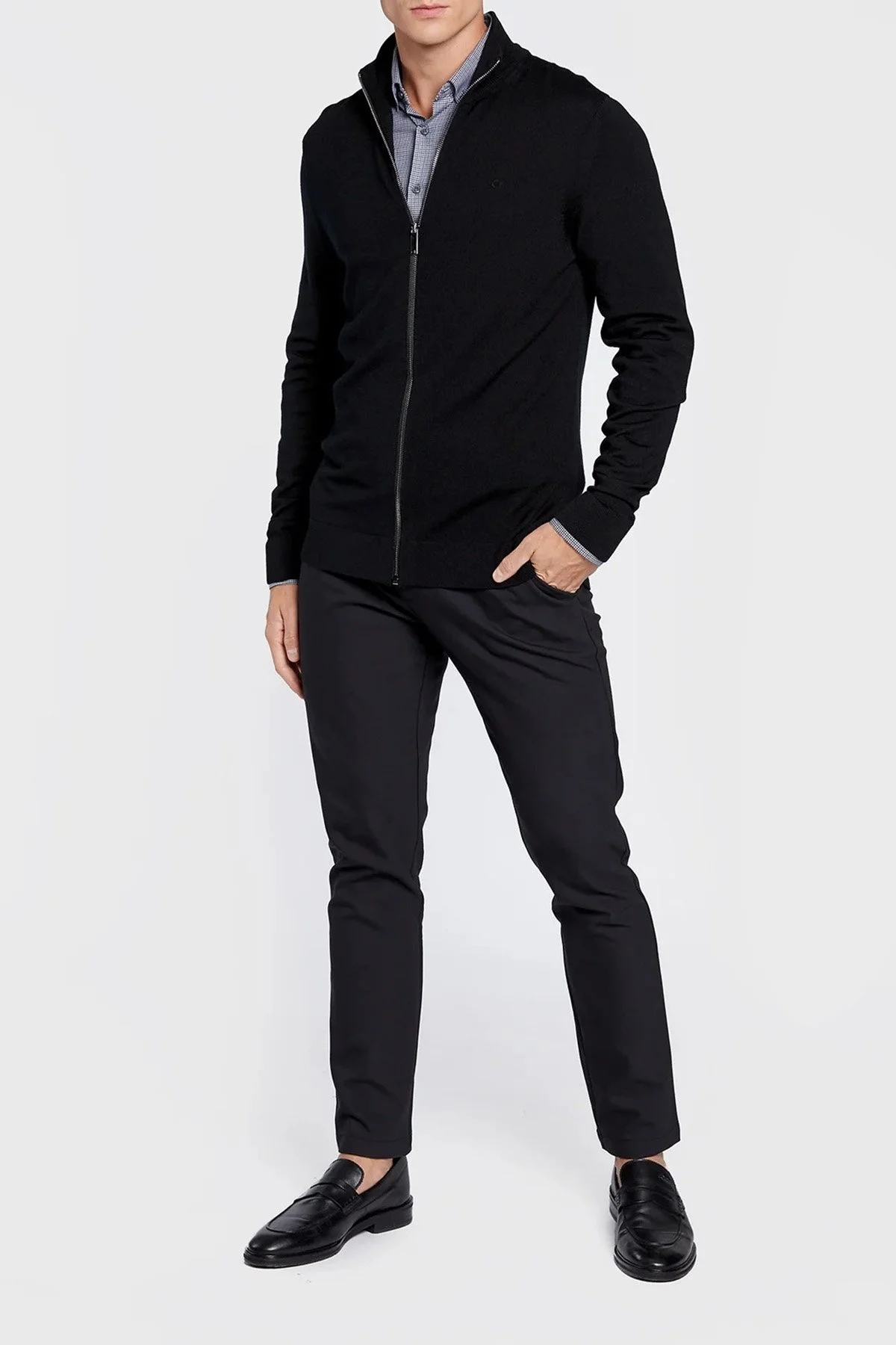 Calvin Klein Yünlü Regular Fit Fermuarlı Dik Yaka K10K110422BEH Erkek Hırka K10K110422 BEH SİYAH - 3