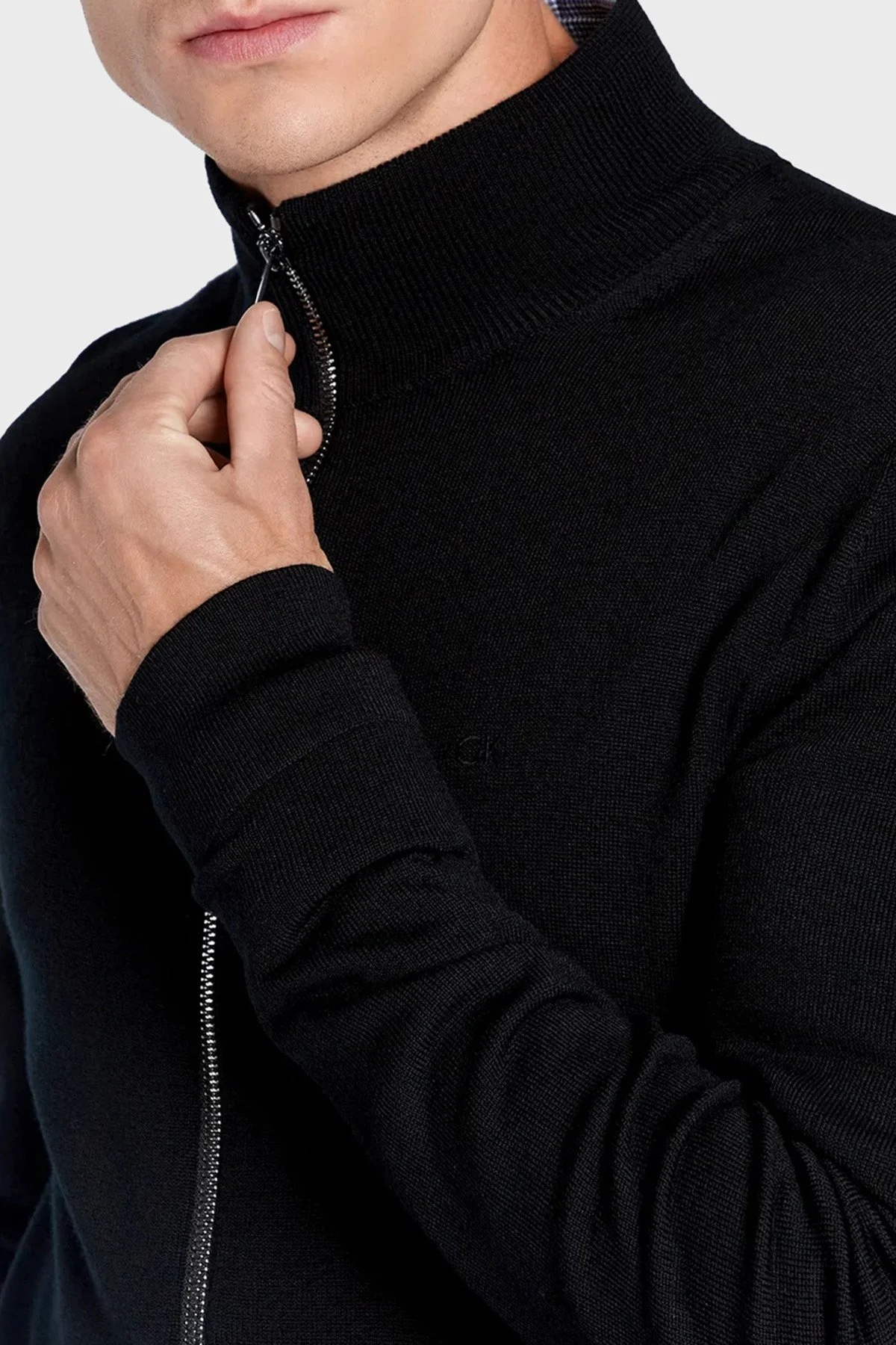 Calvin Klein Yünlü Regular Fit Fermuarlı Dik Yaka K10K110422BEH Erkek Hırka K10K110422 BEH SİYAH - 4