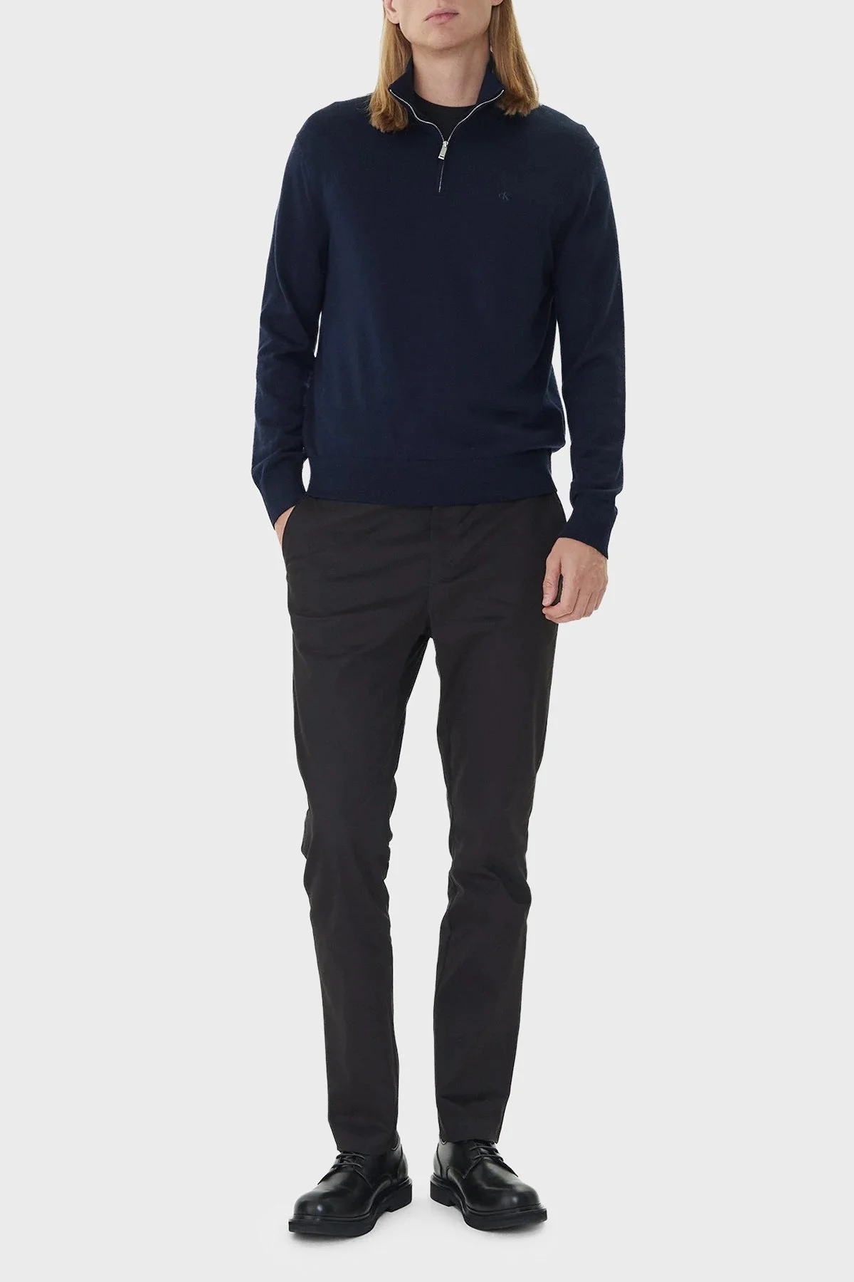 Calvin Klein Yünlü Regular Fit Yarım Fermuarlı Dik Yaka LV04LD318GCEF Erkek Kazak LV04LD318G CEF LACİVERT - 2