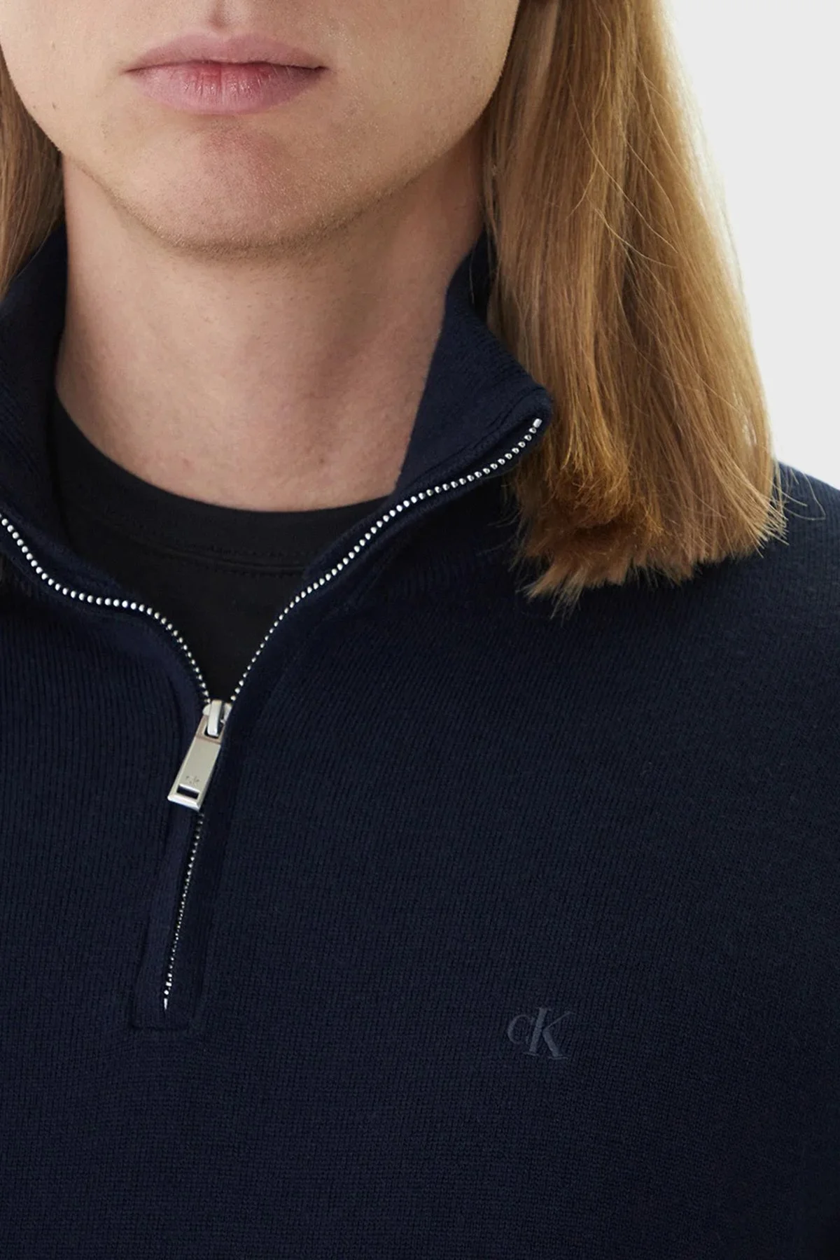 Calvin Klein Yünlü Regular Fit Yarım Fermuarlı Dik Yaka LV04LD318GCEF Erkek Kazak LV04LD318G CEF LACİVERT - 4