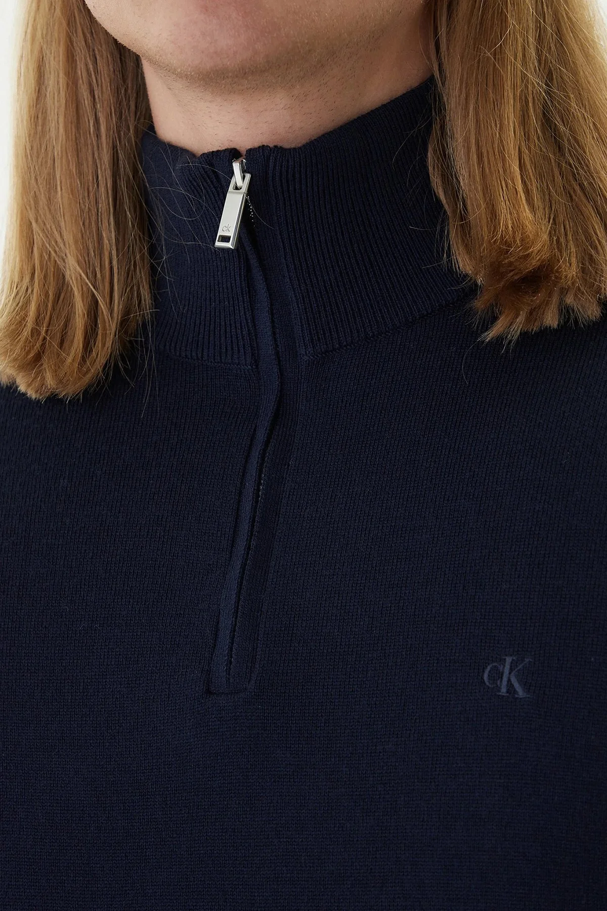 Calvin Klein Yünlü Regular Fit Yarım Fermuarlı Dik Yaka LV04LD318GCEF Erkek Kazak LV04LD318G CEF LACİVERT - 5