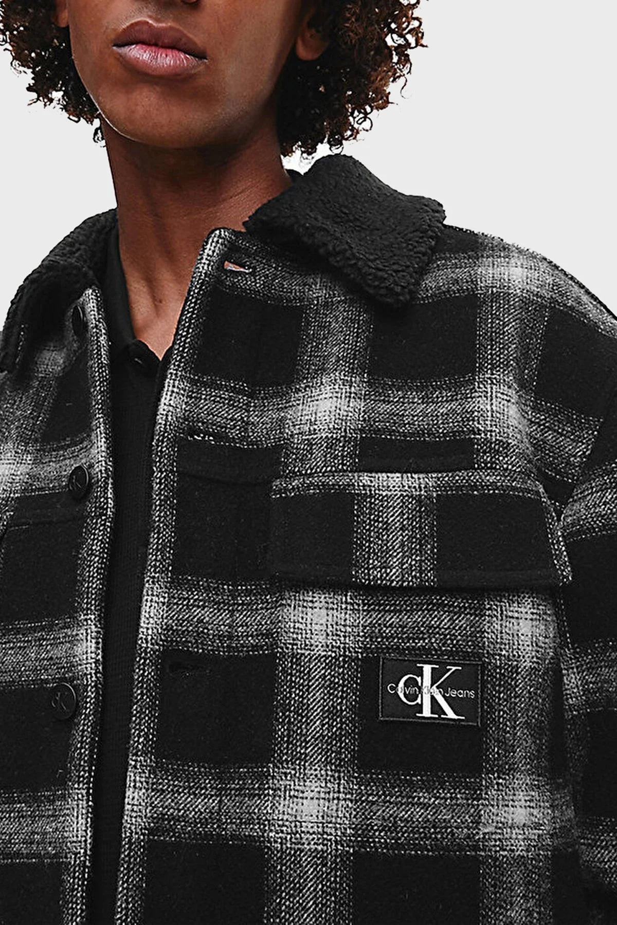 Calvin Klein Yünlü Relaxed Fit İçi Yumuşak Kürklü Erkek Mont J30J322219 BEH SİYAH - 4