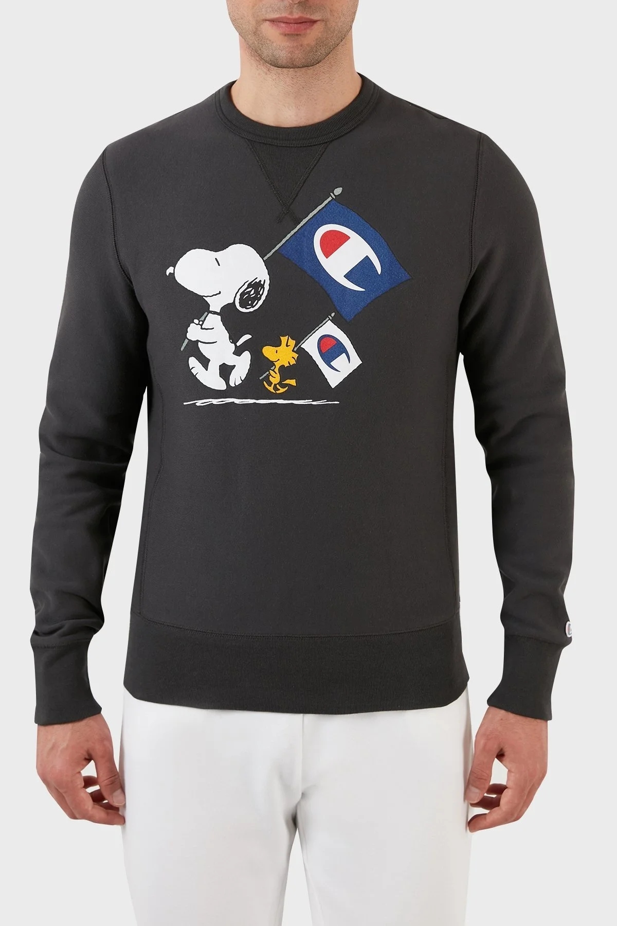 Champion Baskılı Regular Fit Bisiklet Yaka % 100 Pamuk Erkek Sweat 217798 FADED BLACK SİYAH - 1