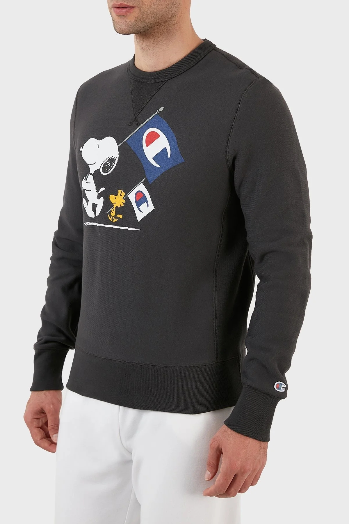 Champion Baskılı Regular Fit Bisiklet Yaka % 100 Pamuk Erkek Sweat 217798 FADED BLACK SİYAH - 3