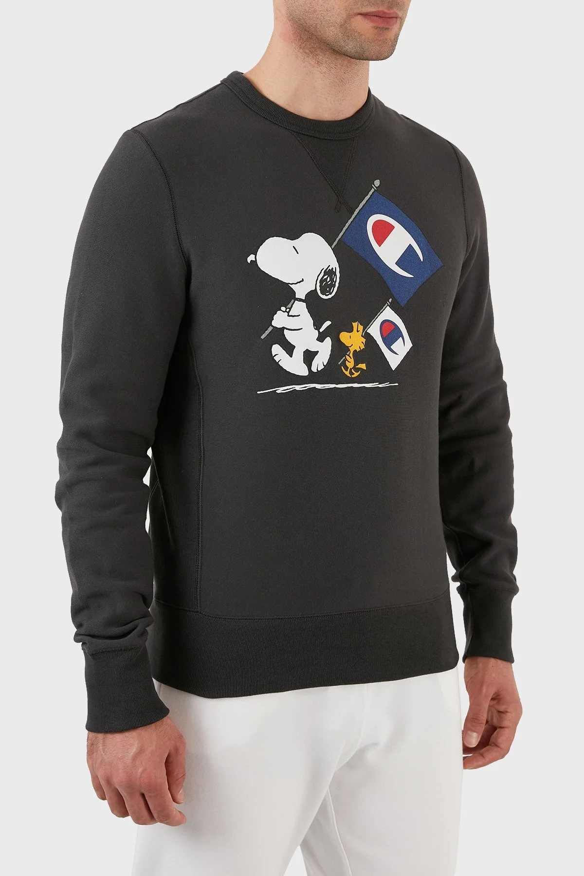 Champion Baskılı Regular Fit Bisiklet Yaka % 100 Pamuk Erkek Sweat 217798 FADED BLACK SİYAH - 4