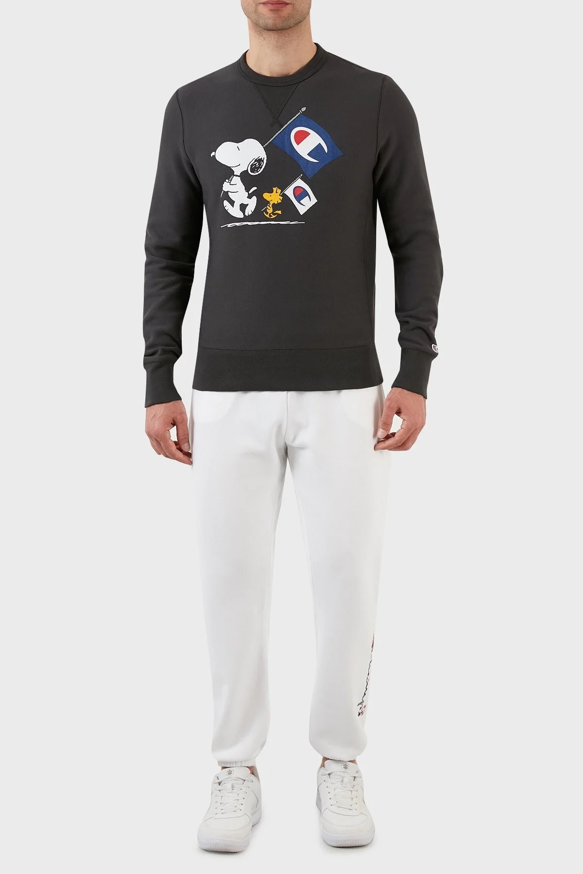 Champion Baskılı Regular Fit Bisiklet Yaka % 100 Pamuk Erkek Sweat 217798 FADED BLACK SİYAH - 5