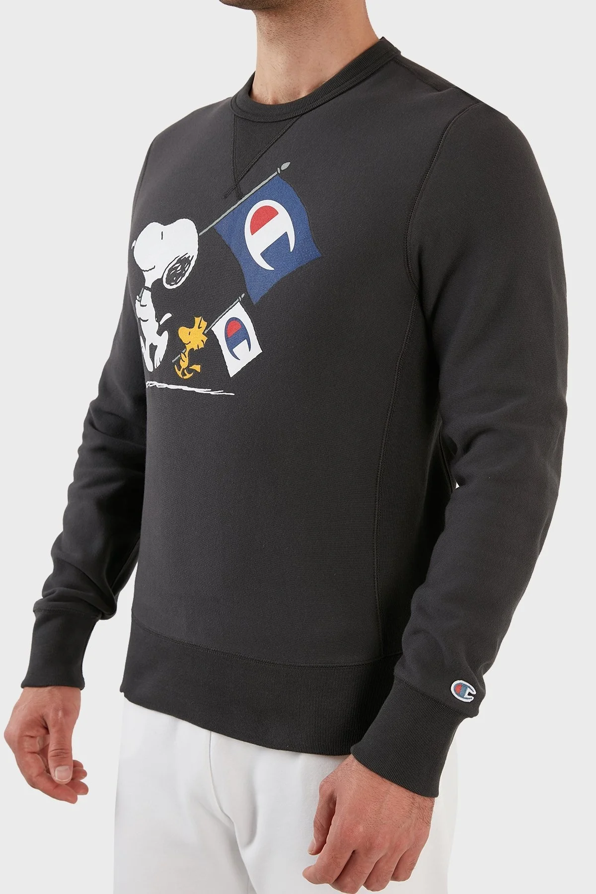 Champion Baskılı Regular Fit Bisiklet Yaka % 100 Pamuk Erkek Sweat 217798 FADED BLACK SİYAH - 6