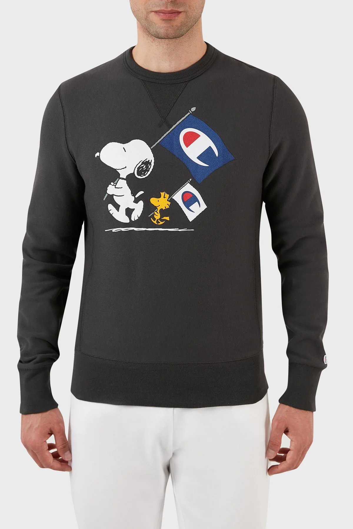 Champion Baskılı Regular Fit Bisiklet Yaka % 100 Pamuk Erkek Sweat 217798 FADED BLACK SİYAH - 1