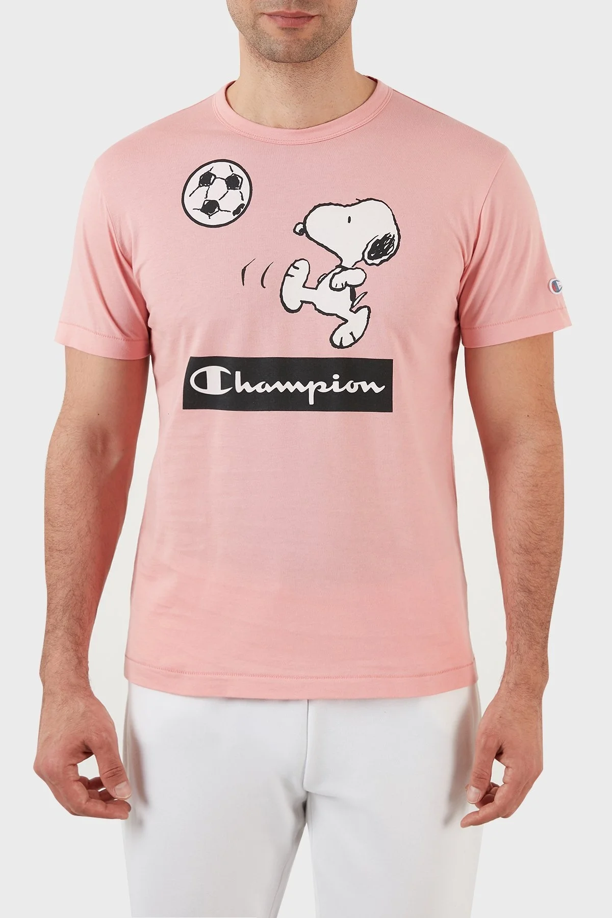 Champion Baskılı Regular Fit Bisiklet Yaka % 100 Pamuk Erkek T Shirt 217808 CORAL PINK PUDRA - 1