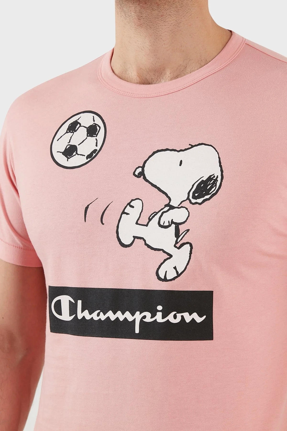 Champion Baskılı Regular Fit Bisiklet Yaka % 100 Pamuk Erkek T Shirt 217808 CORAL PINK PUDRA - 5