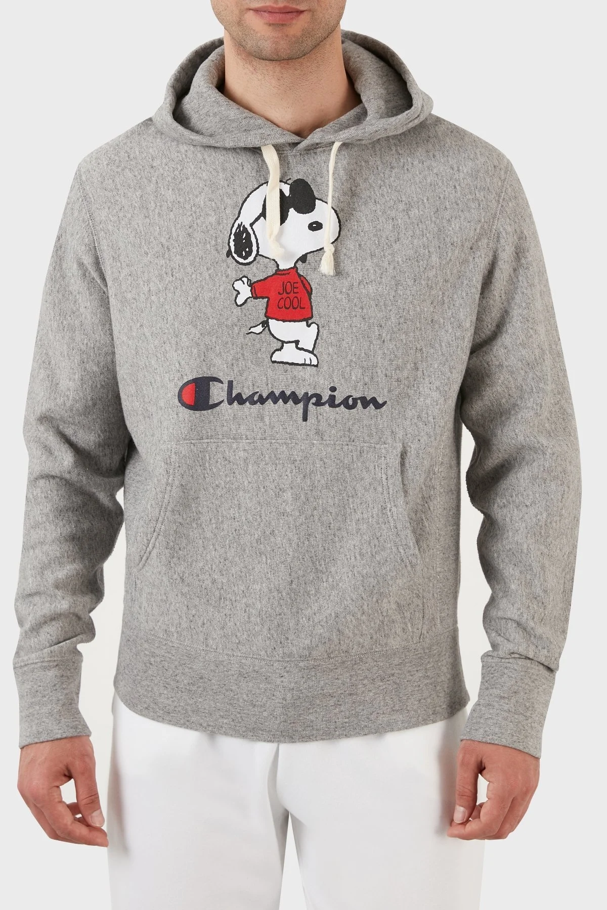 Champion Baskılı Regular Fit Kapüşonlu Kanguru Cepli % 100 Pamuk Erkek Sweat 217799 ANTIQUE GREY MIX GRİ - 1