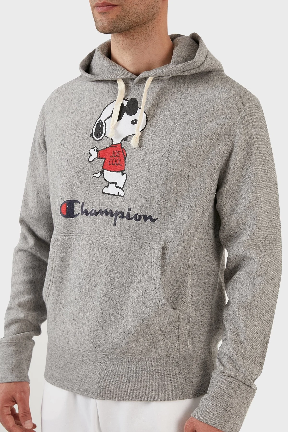 Champion Baskılı Regular Fit Kapüşonlu Kanguru Cepli % 100 Pamuk Erkek Sweat 217799 ANTIQUE GREY MIX GRİ - 6