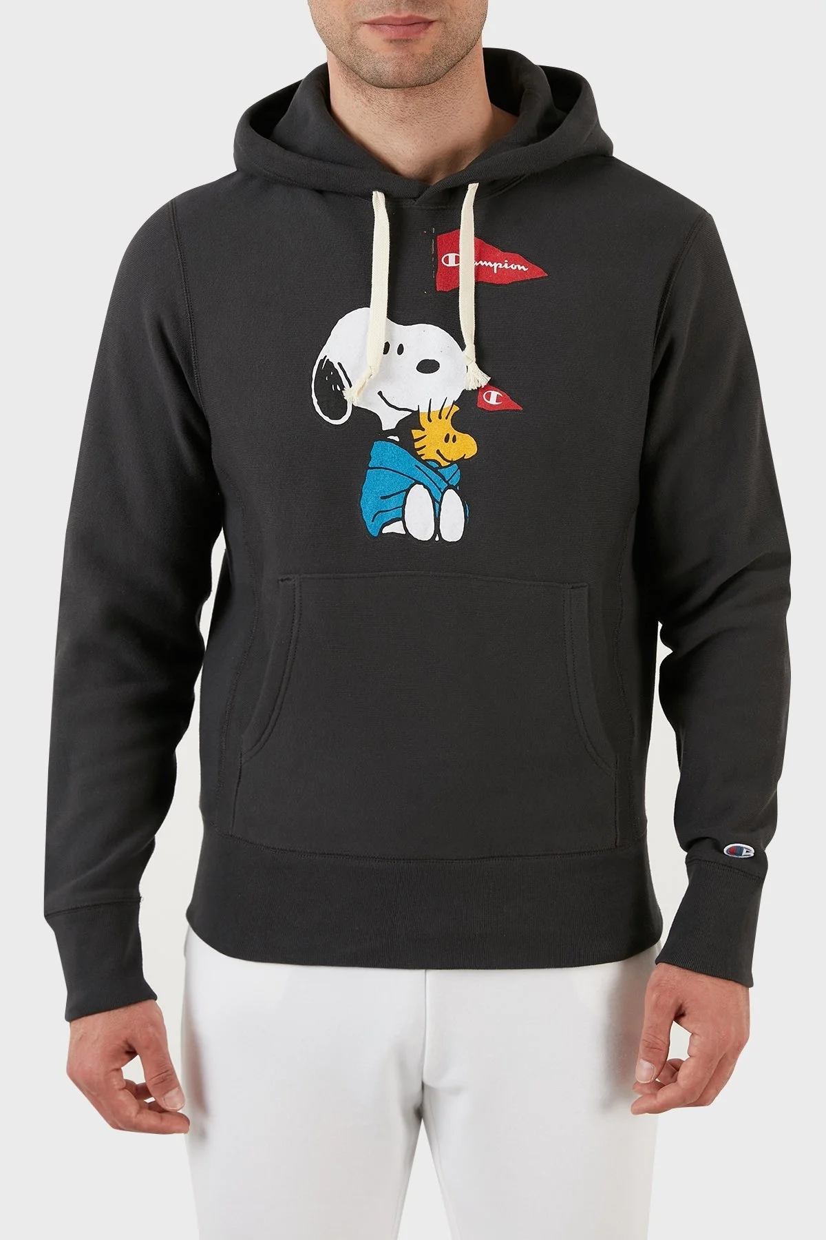 Champion Baskılı Regular Fit Kapüşonlu Kanguru Cepli % 100 Pamuk Erkek Sweat 217799 FADED BLACK FÜME - 1