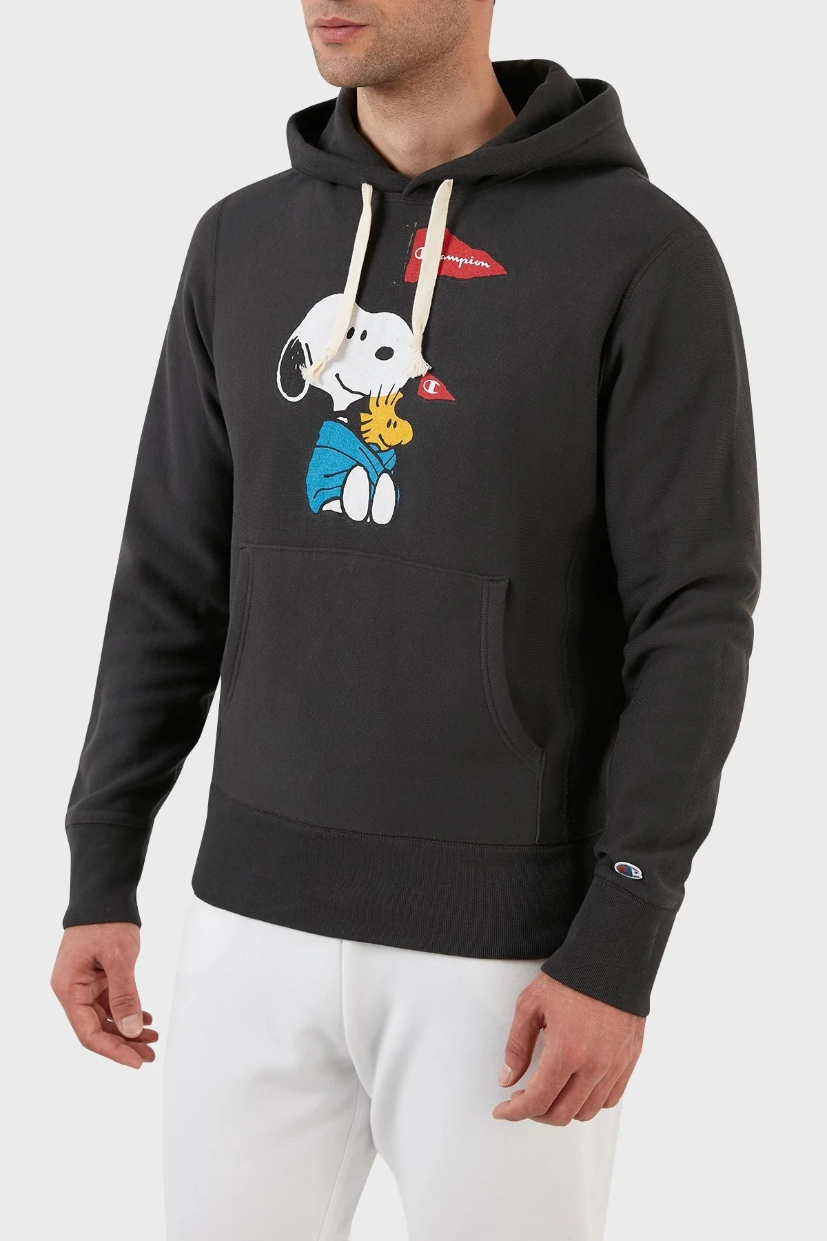 Champion Baskılı Regular Fit Kapüşonlu Kanguru Cepli % 100 Pamuk Erkek Sweat 217799 FADED BLACK FÜME - 3