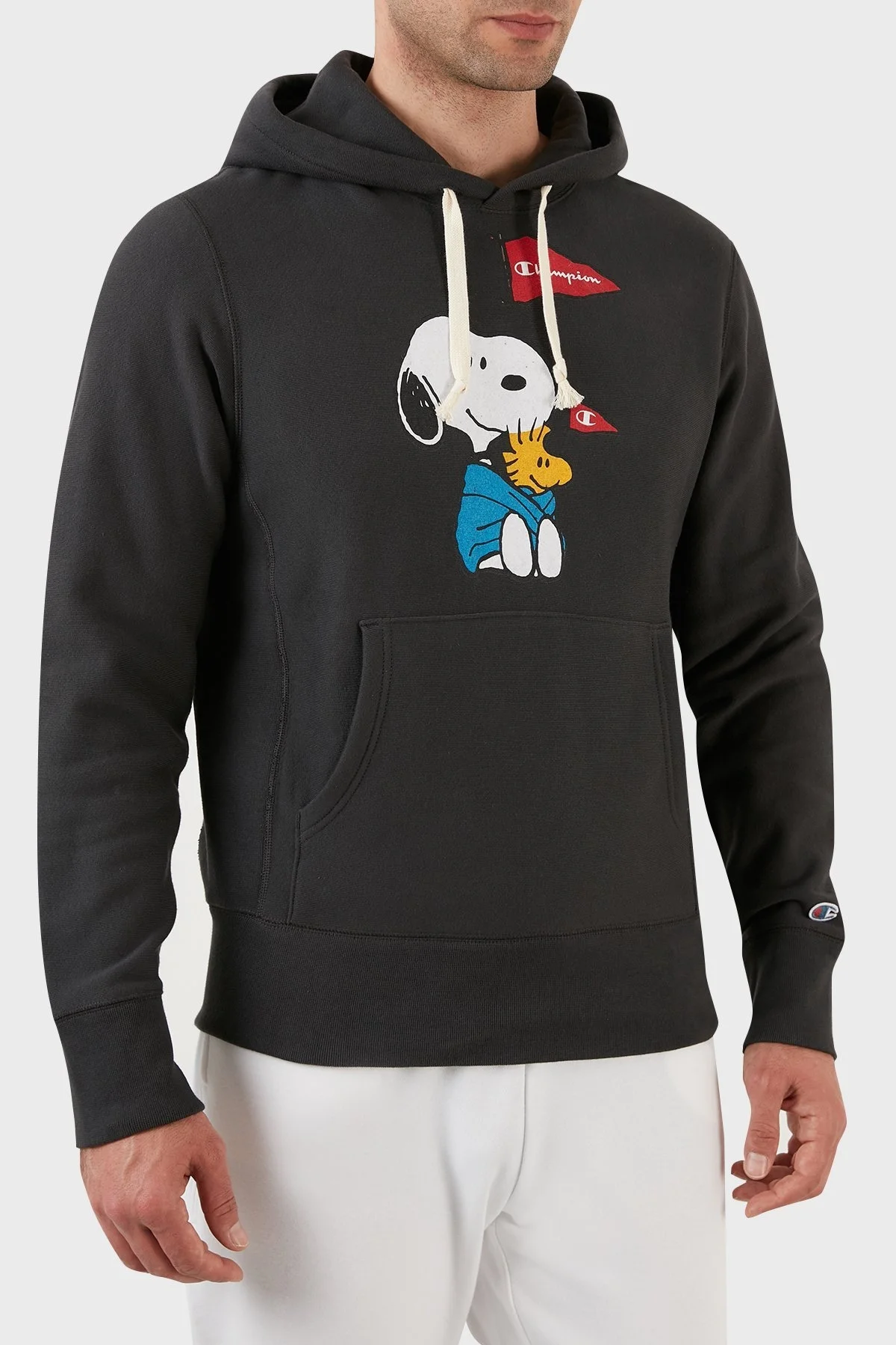 Champion Baskılı Regular Fit Kapüşonlu Kanguru Cepli % 100 Pamuk Erkek Sweat 217799 FADED BLACK FÜME - 4