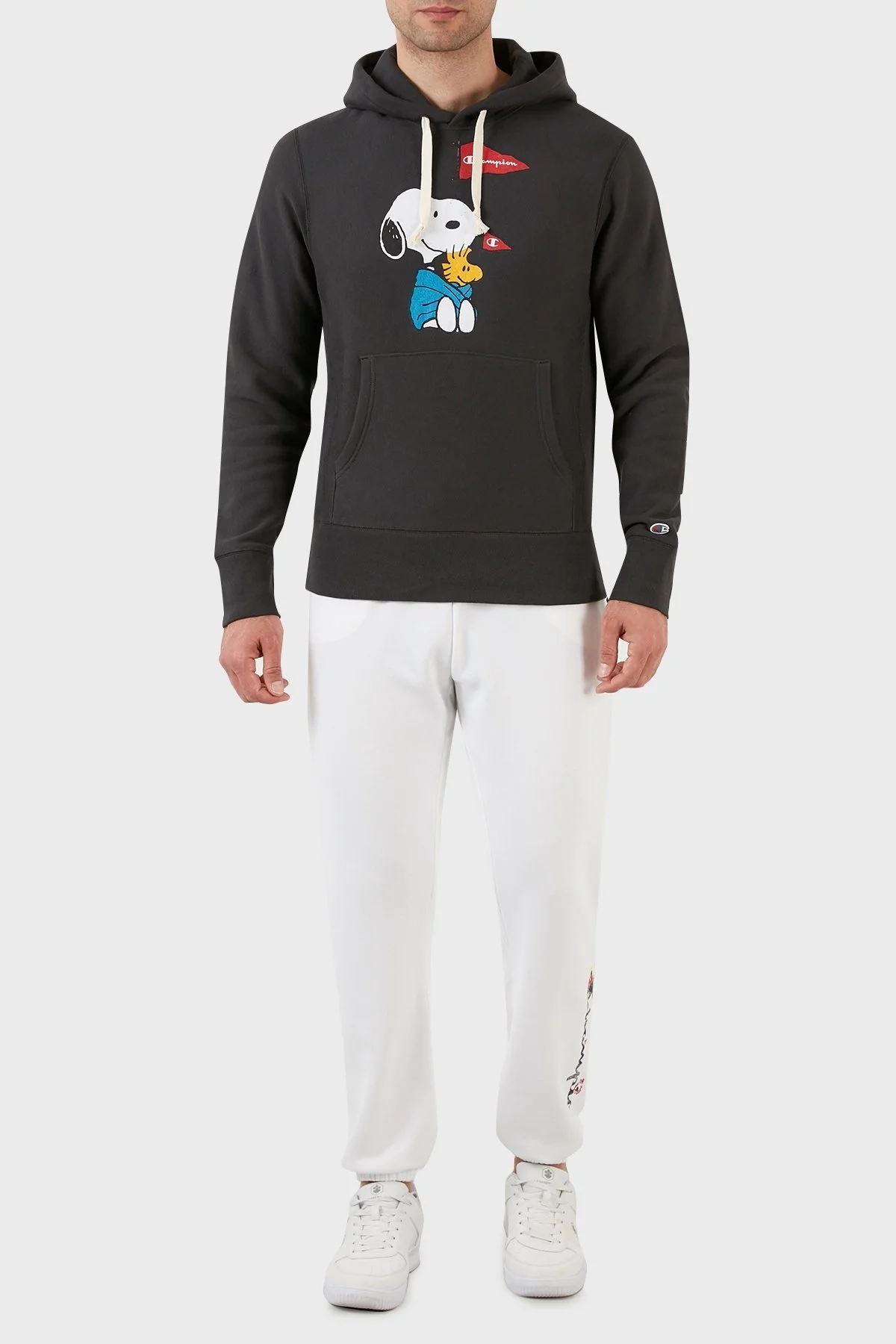 Champion Baskılı Regular Fit Kapüşonlu Kanguru Cepli % 100 Pamuk Erkek Sweat 217799 FADED BLACK FÜME - 5