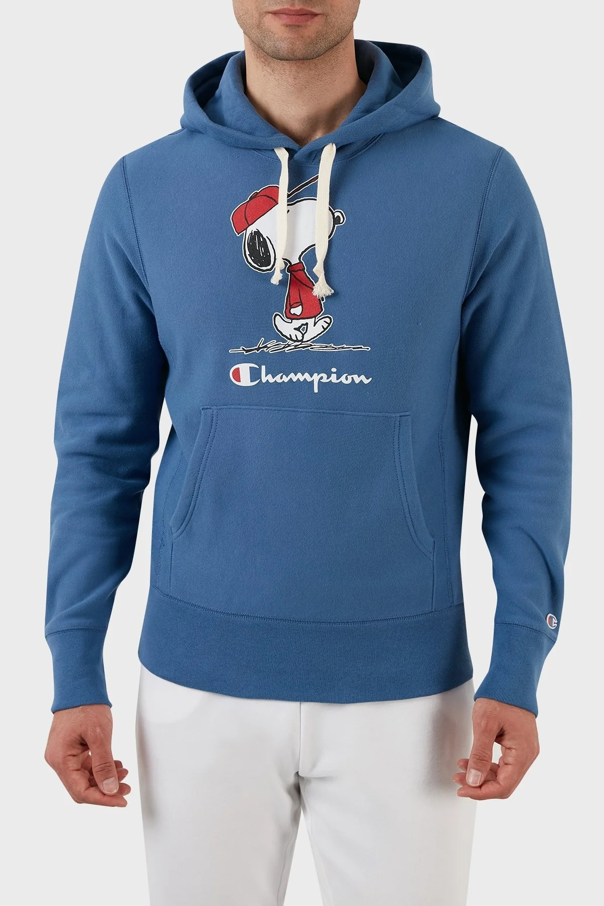 Champion Baskılı Regular Fit Kapüşonlu Kanguru Cepli % 100 Pamuk Erkek Sweat 217799 MARINE BLUE MAVİ - 1