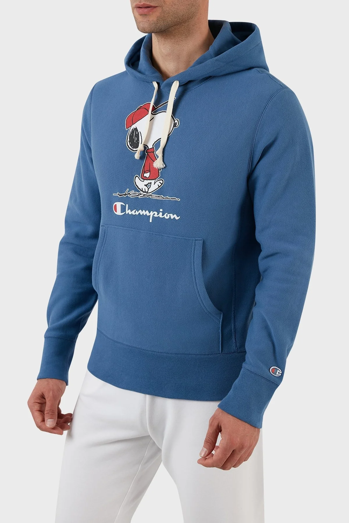 Champion Baskılı Regular Fit Kapüşonlu Kanguru Cepli % 100 Pamuk Erkek Sweat 217799 MARINE BLUE MAVİ - 3