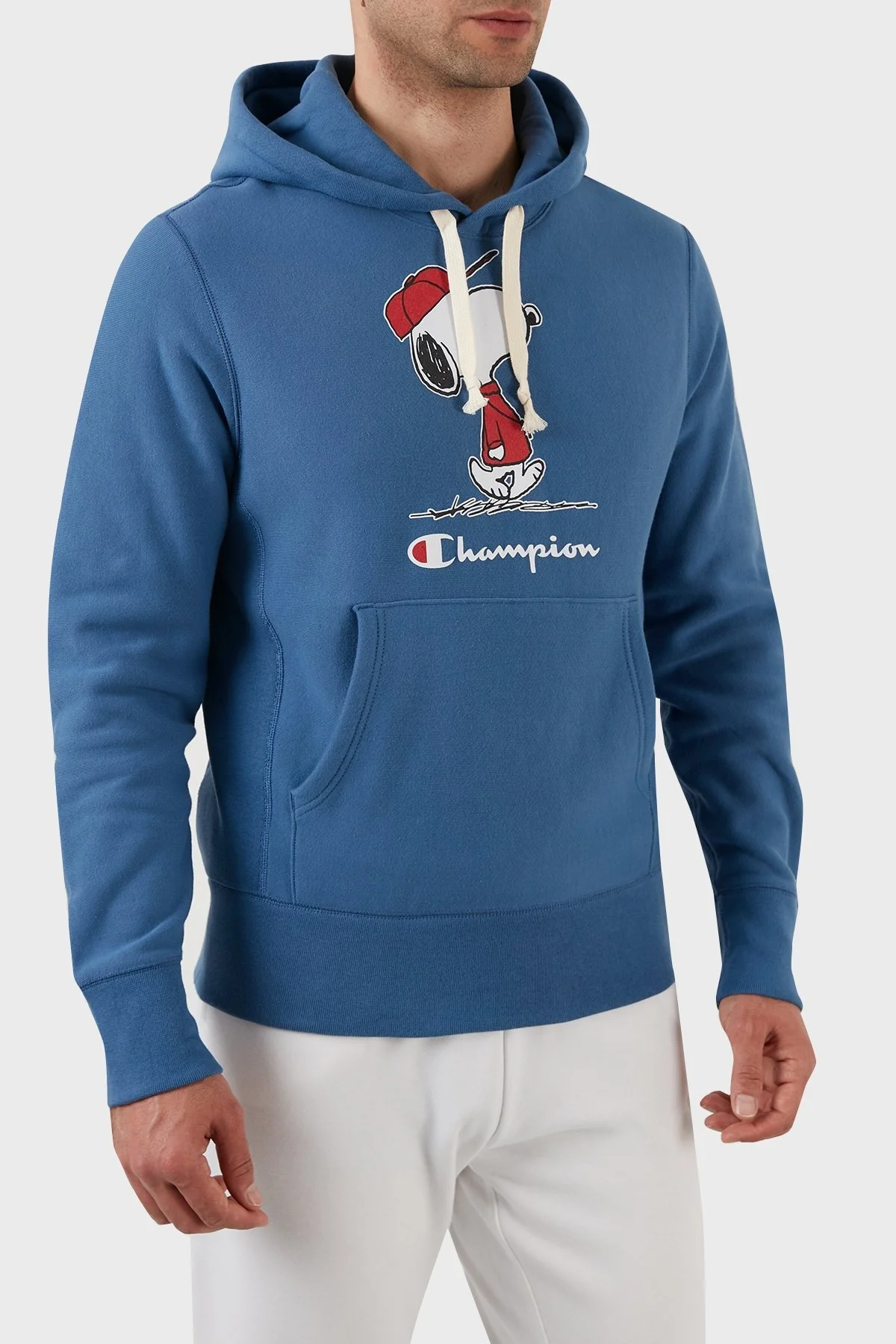 Champion Baskılı Regular Fit Kapüşonlu Kanguru Cepli % 100 Pamuk Erkek Sweat 217799 MARINE BLUE MAVİ - 4