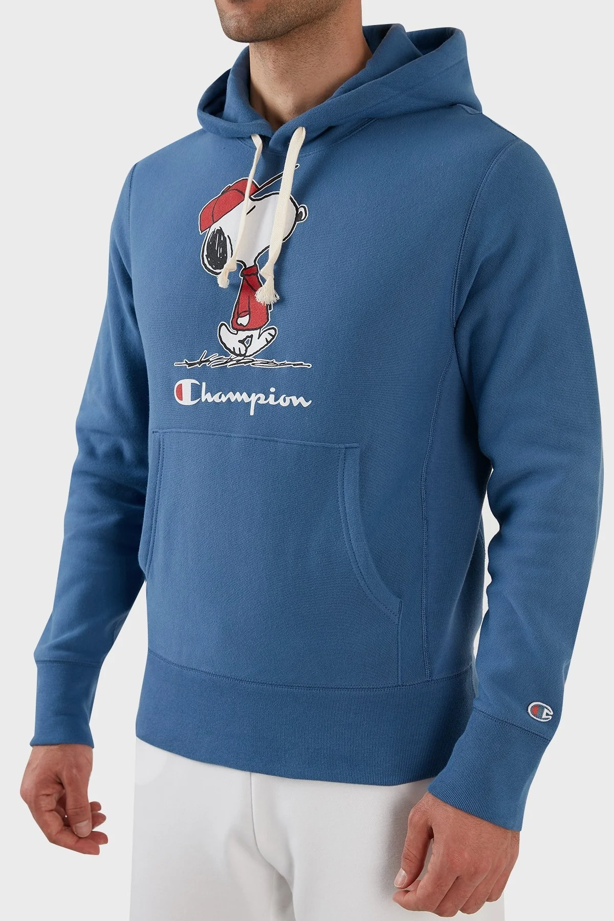 Champion Baskılı Regular Fit Kapüşonlu Kanguru Cepli % 100 Pamuk Erkek Sweat 217799 MARINE BLUE MAVİ - 5