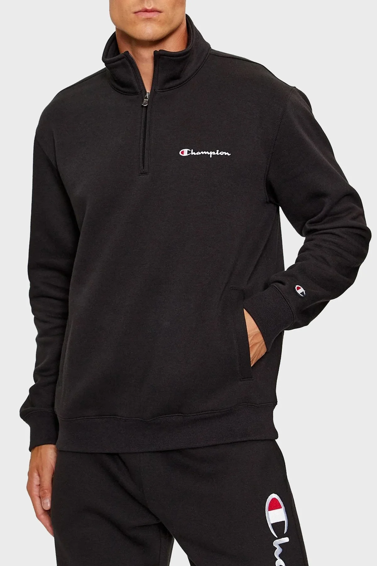 Champion Comfort Fit İçi Polarlı Yarım Fermuarlı Erkek Sweat 219213 NBK KK001 SİYAH - 1