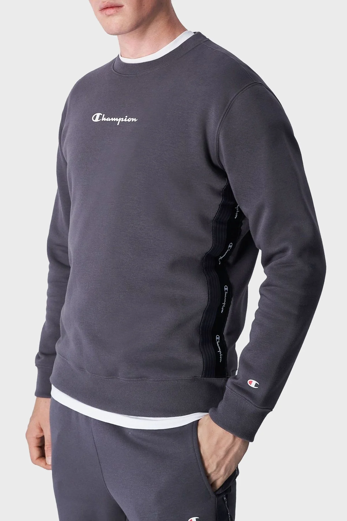 Champion Jakar Bantlı İçi Polarlı Bisiklet Yaka Comfort Fit Erkek Sweat 219093 EBN ES508 ANTRASİT - 1