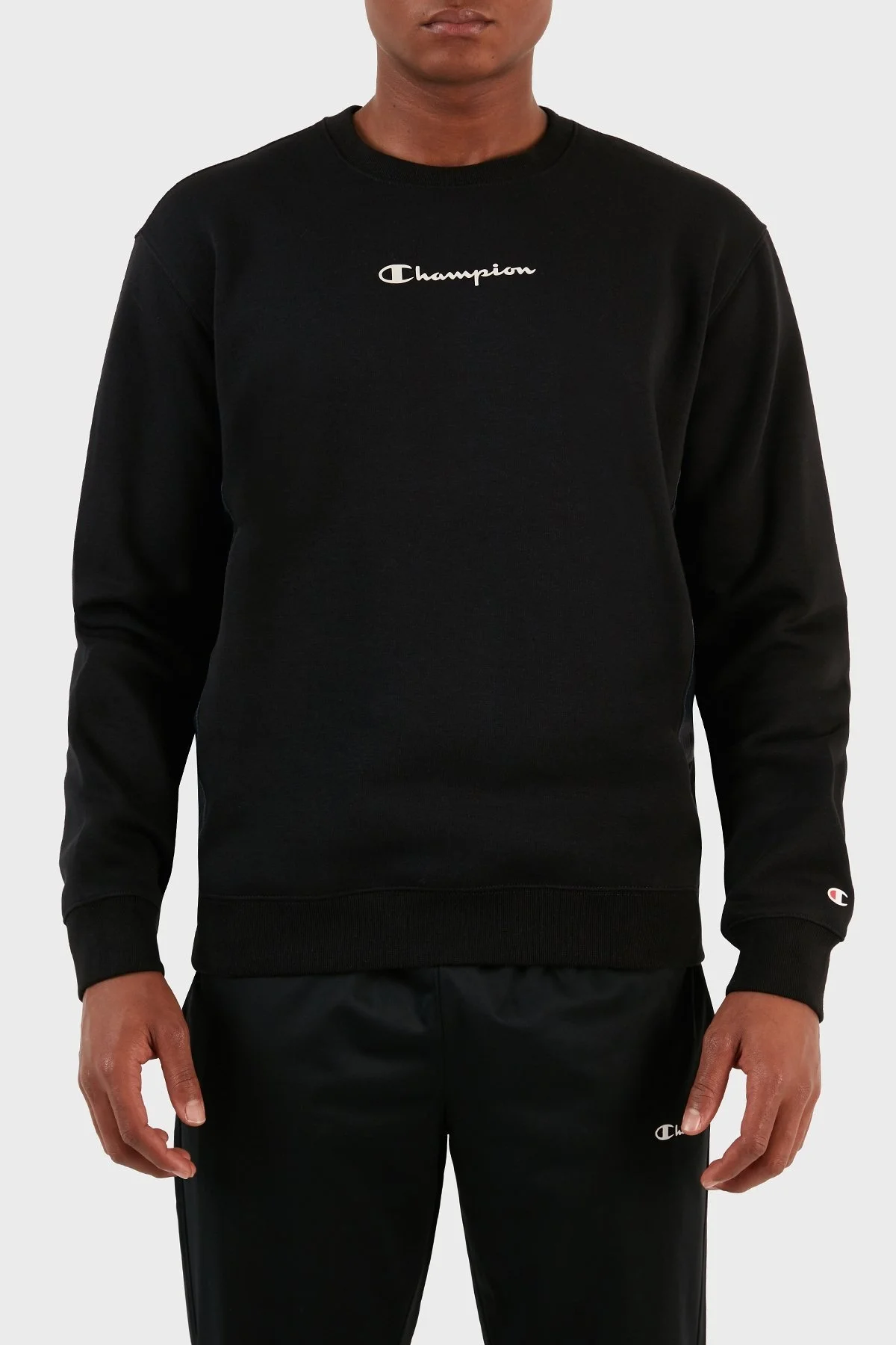 Champion Jakar Bantlı İçi Polarlı Bisiklet Yaka Comfort Fit Erkek Sweat 219093 NBK KK001 SİYAH - 1