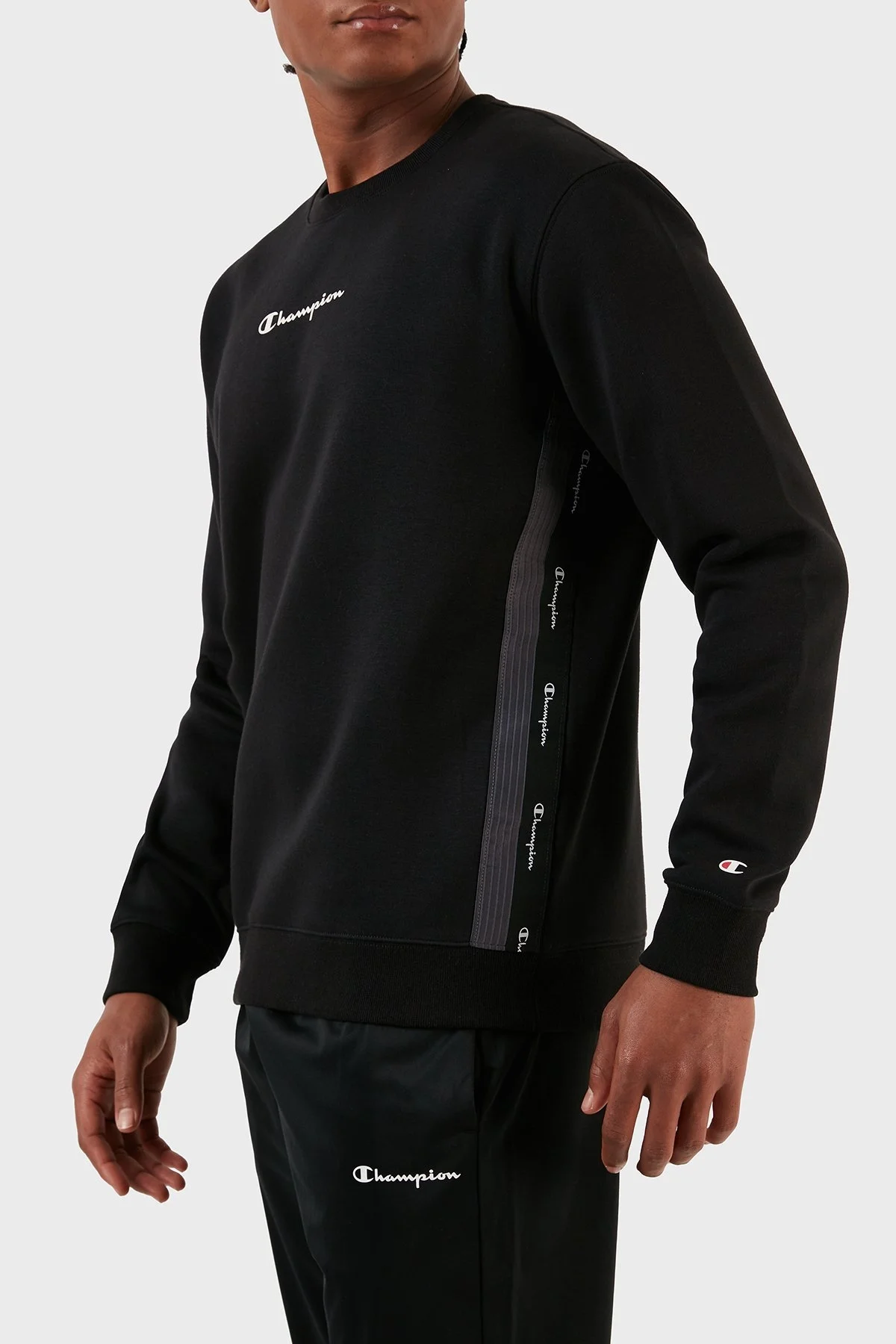 Champion Jakar Bantlı İçi Polarlı Bisiklet Yaka Comfort Fit Erkek Sweat 219093 NBK KK001 SİYAH - 4