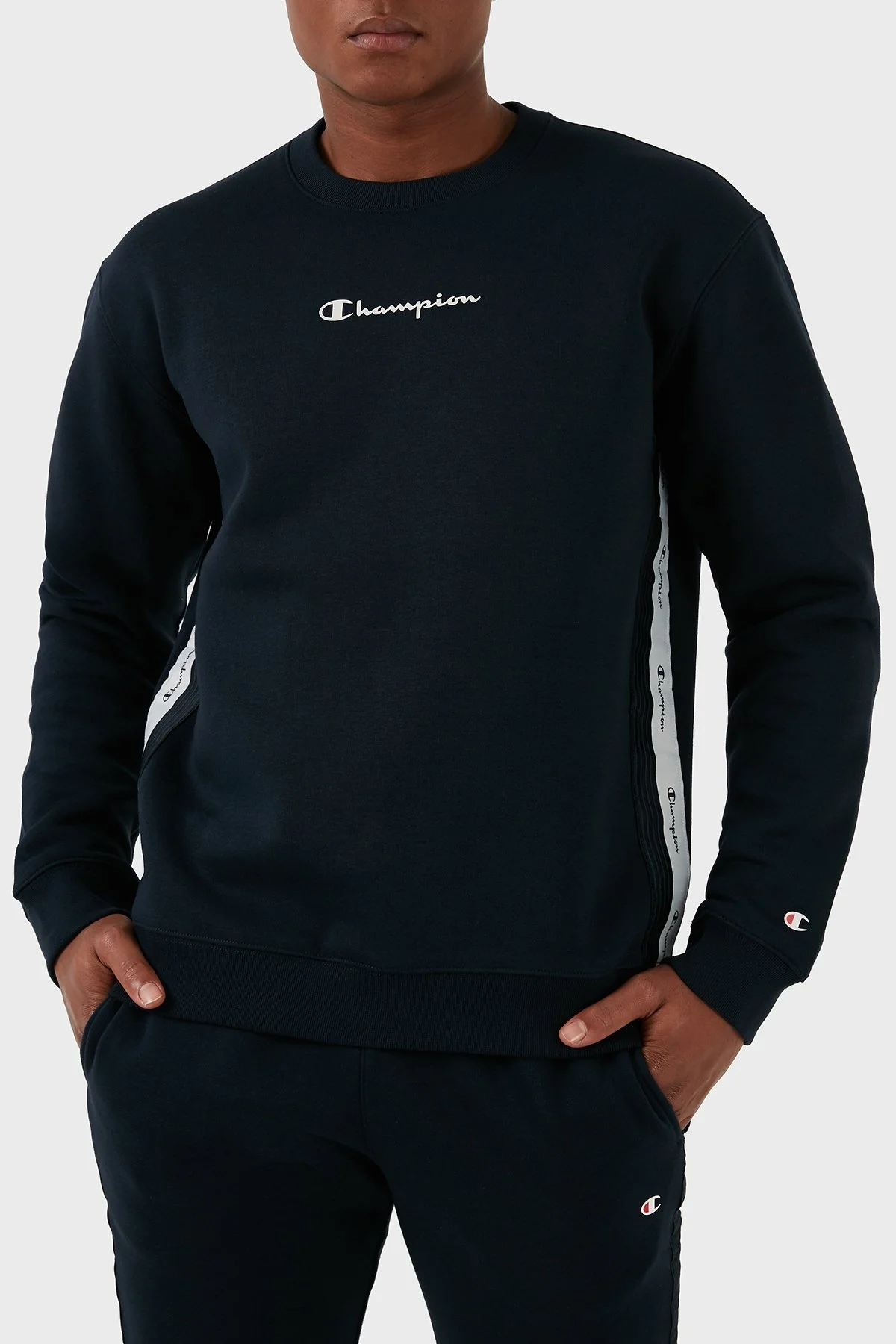 Champion Jakar Bantlı İçi Polarlı Bisiklet Yaka Comfort Fit Erkek Sweat 219093 NNY BS501 LACİVERT - 1
