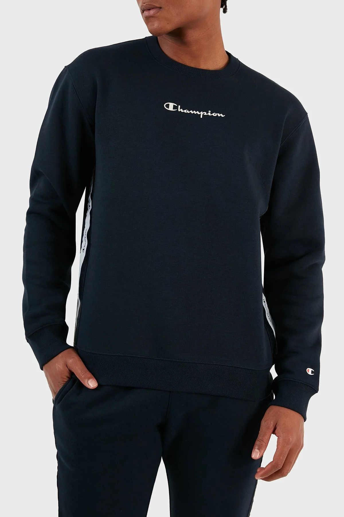 Champion Jakar Bantlı İçi Polarlı Bisiklet Yaka Comfort Fit Erkek Sweat 219093 NNY BS501 LACİVERT - 6
