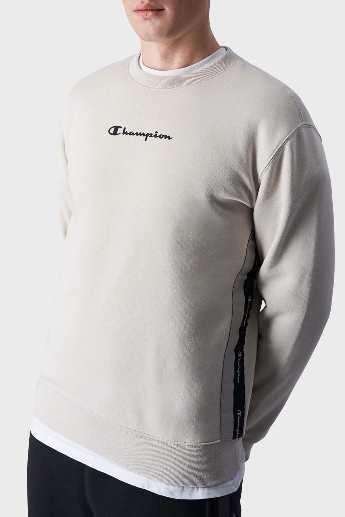 Champion Jakar Bantlı İçi Polarlı Bisiklet Yaka Comfort Fit Erkek Sweat 219093 SVL ES057 BEJ - 1