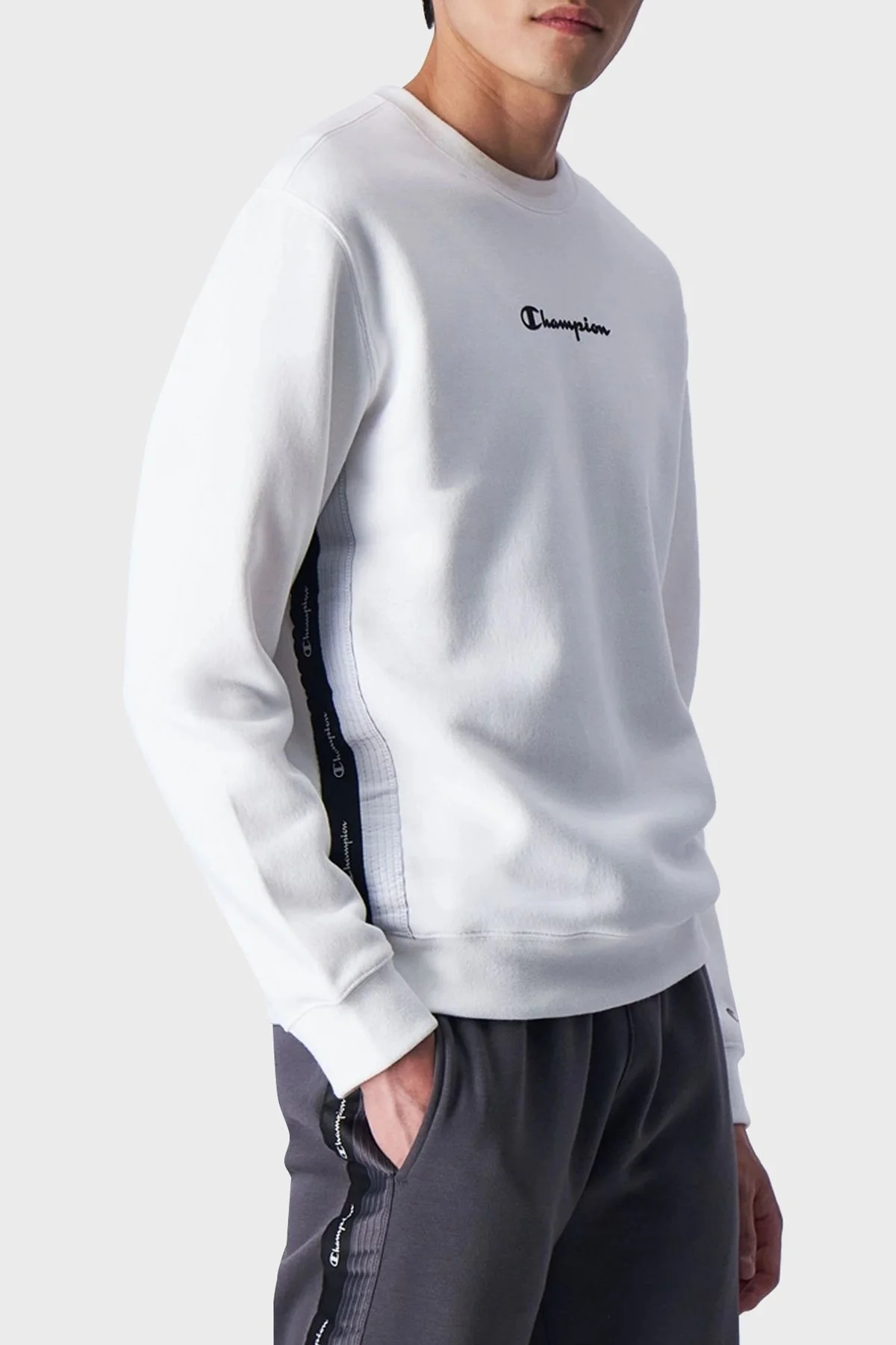 Champion Jakar Bantlı İçi Polarlı Bisiklet Yaka Comfort Fit Erkek Sweat 219093 WHT WW001 BEYAZ - 1