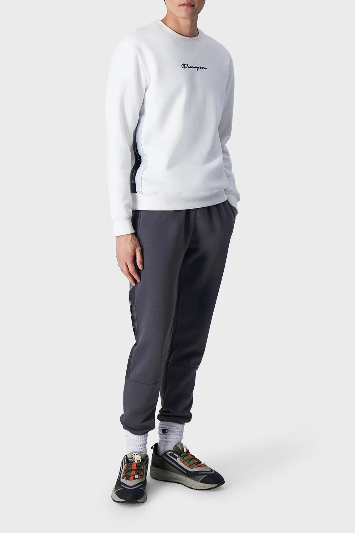 Champion Jakar Bantlı İçi Polarlı Bisiklet Yaka Comfort Fit Erkek Sweat 219093 WHT WW001 BEYAZ - 2