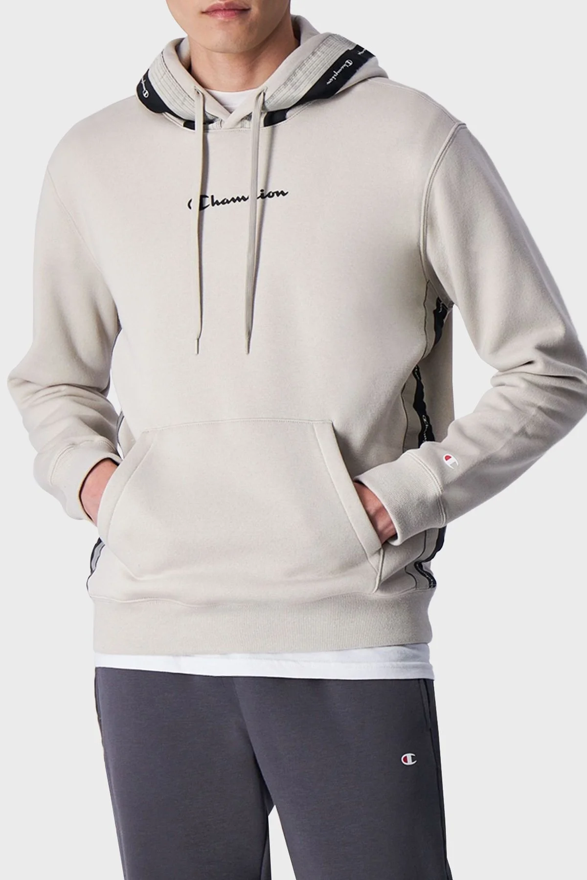 Champion Jakar Bantlı İçi Polarlı Kapüşonlu Comfort Fit Erkek Sweat 219092 SVL ES057 BEJ - 1