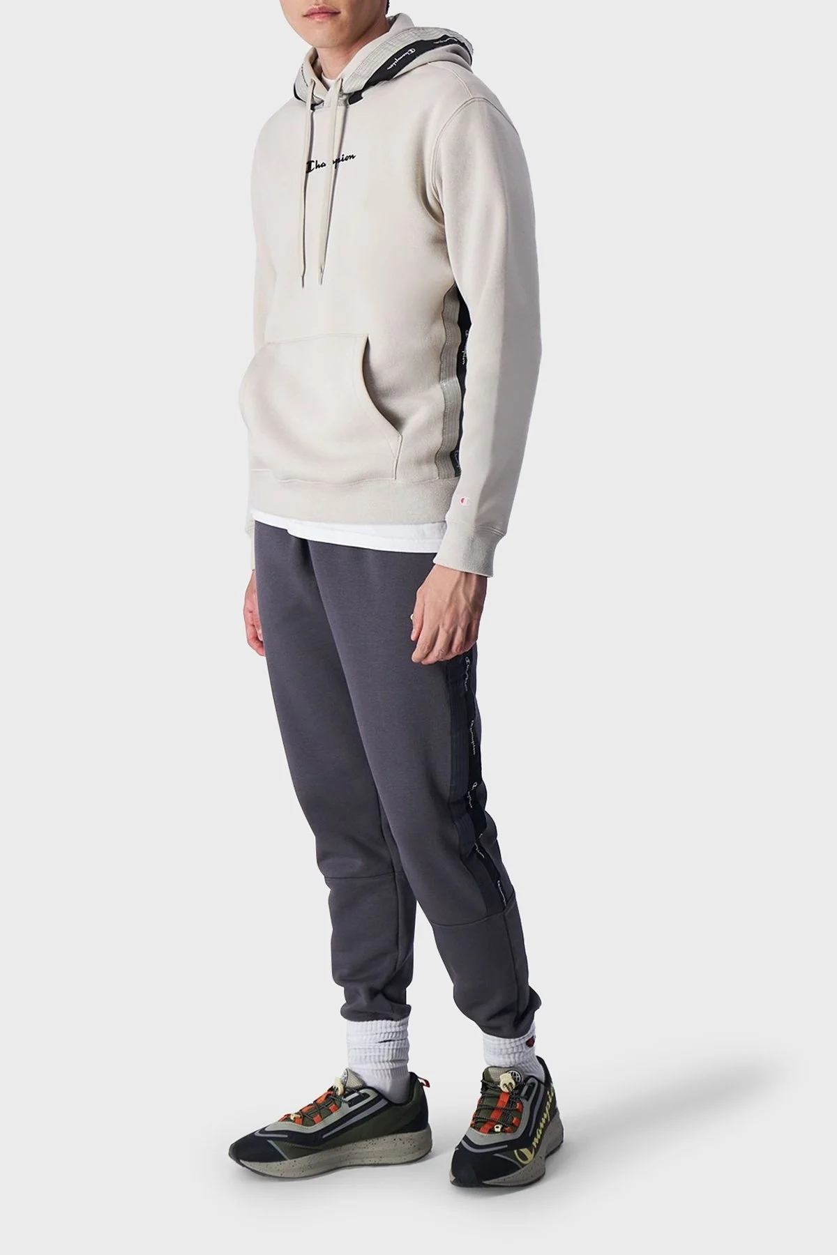 Champion Jakar Bantlı İçi Polarlı Kapüşonlu Comfort Fit Erkek Sweat 219092 SVL ES057 BEJ - 2