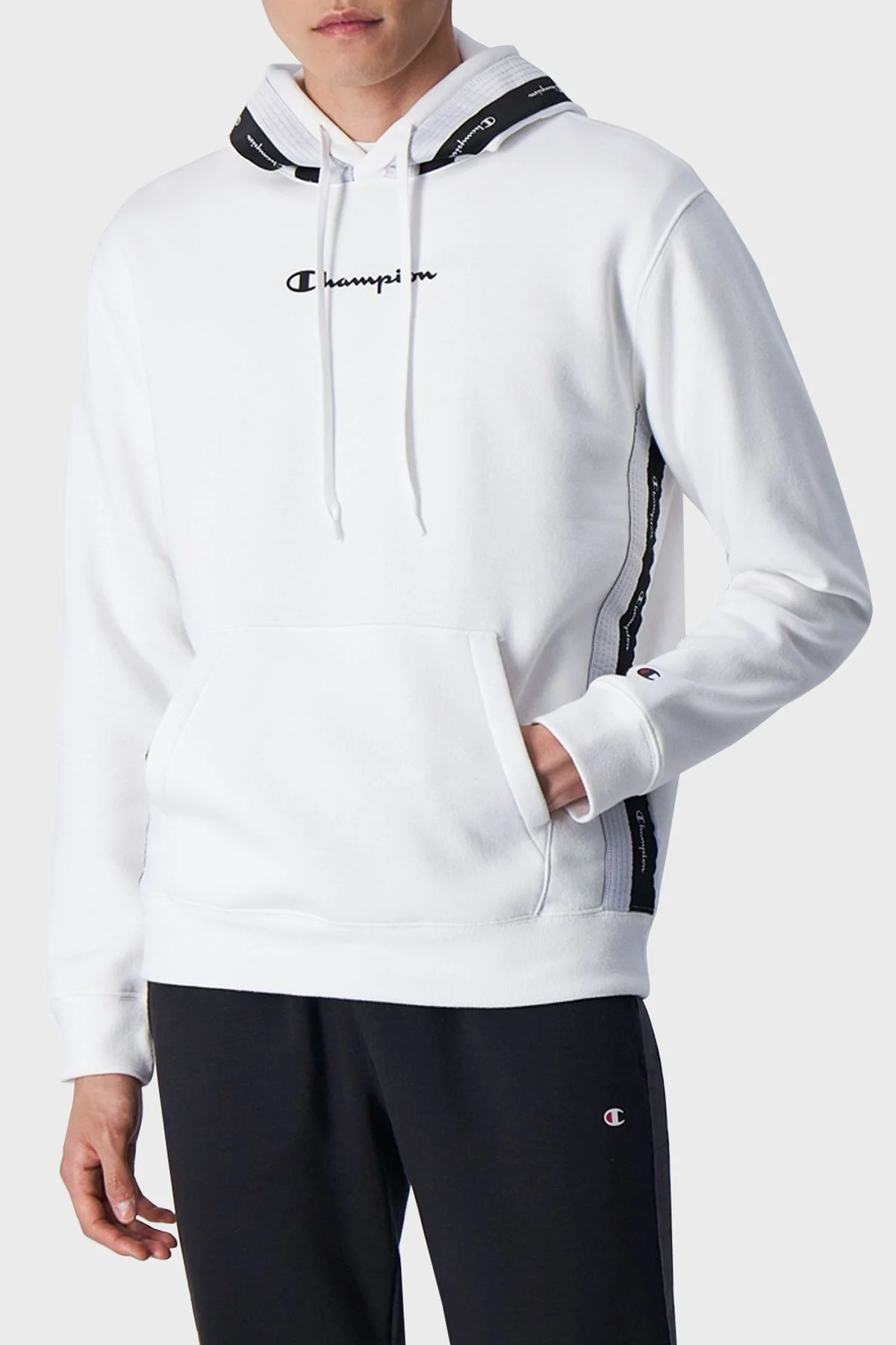 Champion Jakar Bantlı İçi Polarlı Kapüşonlu Comfort Fit Erkek Sweat 219092 WHT WW001 BEYAZ - 1