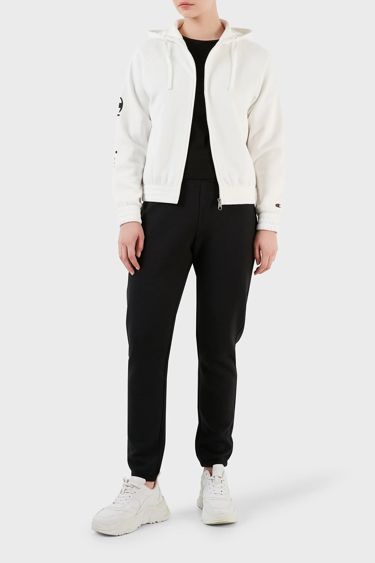 Champion Kapüşonlu Fermuarlı Polar Bayan Eşofman Takımı 116885 WAY/NBK WW036 SİYAH-BEYAZ - 1