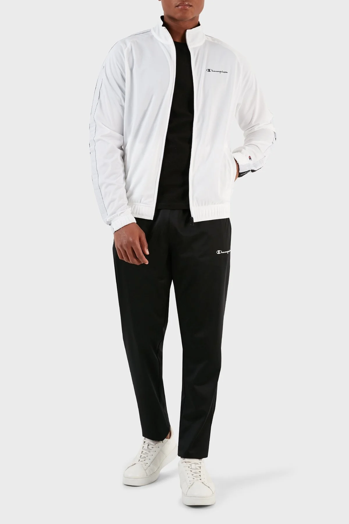 Champion Logo Bantlı Cepli Fermuarlı Erkek Eşofman Takımı 219478 WHT/NBK WW001 BEYAZ - 1