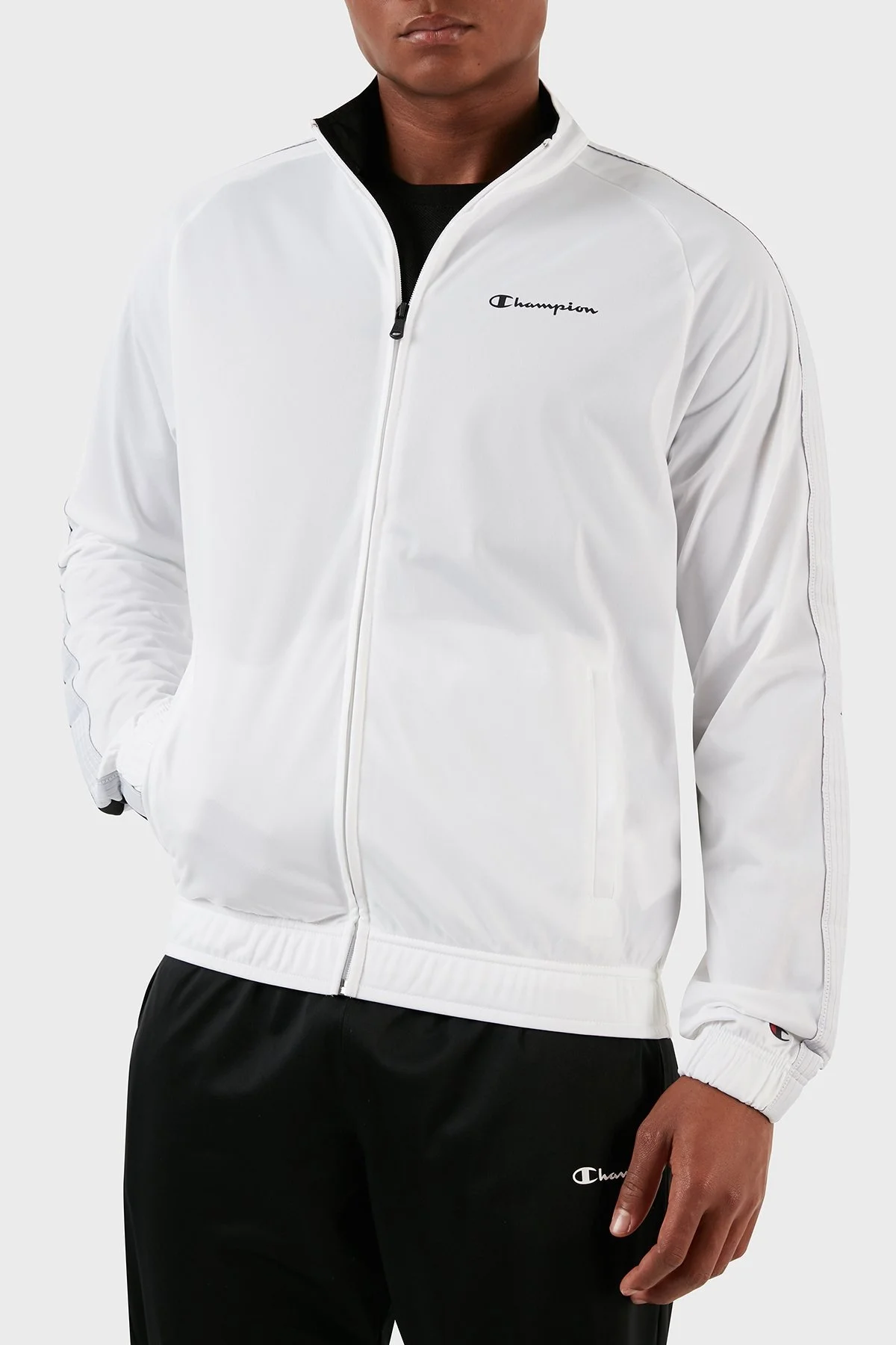 Champion Logo Bantlı Cepli Fermuarlı Erkek Eşofman Takımı 219478 WHT/NBK WW001 BEYAZ - 2