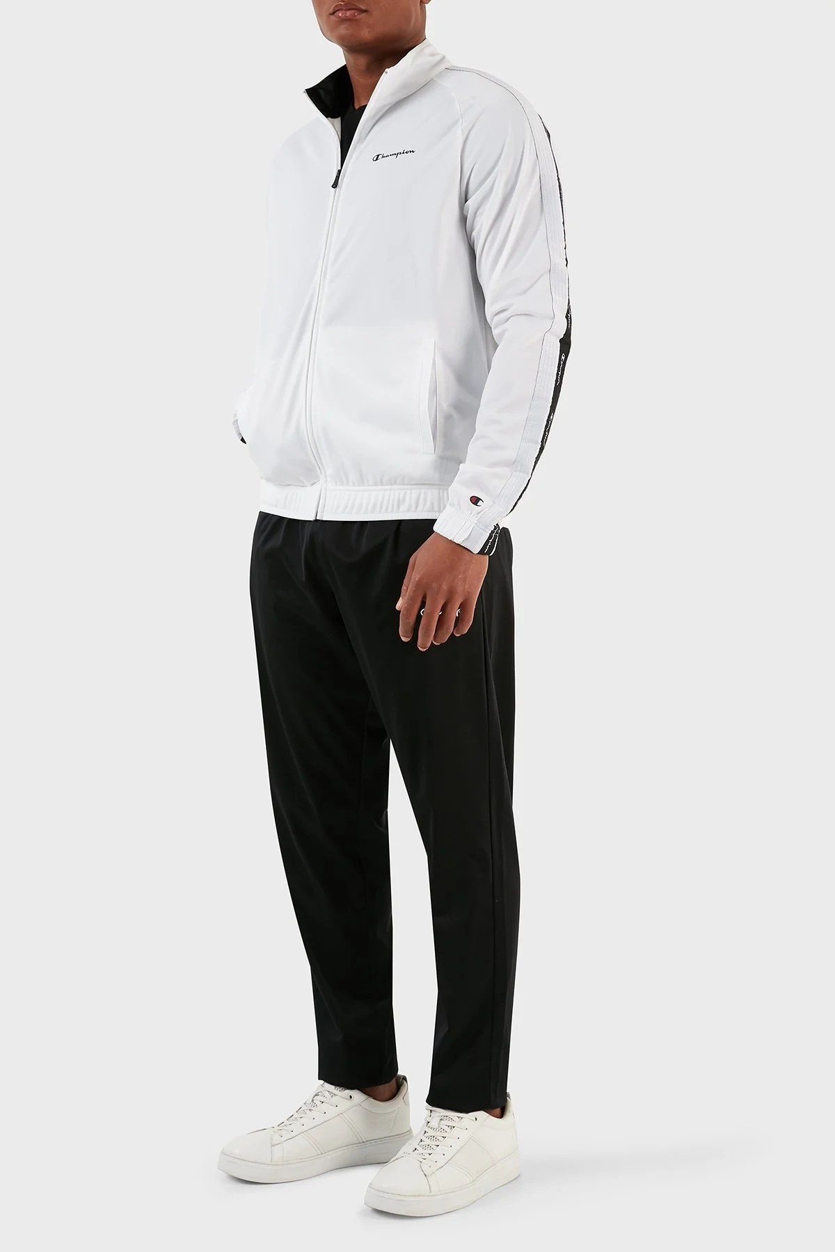 Champion Logo Bantlı Cepli Fermuarlı Erkek Eşofman Takımı 219478 WHT/NBK WW001 BEYAZ - 4