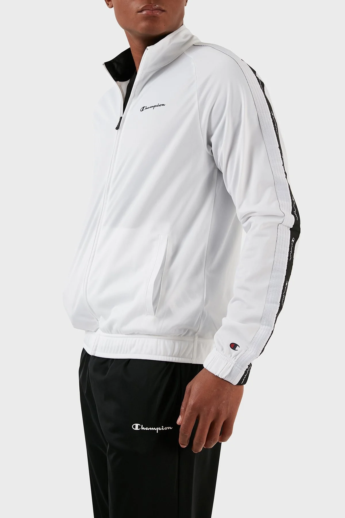 Champion Logo Bantlı Cepli Fermuarlı Erkek Eşofman Takımı 219478 WHT/NBK WW001 BEYAZ - 6