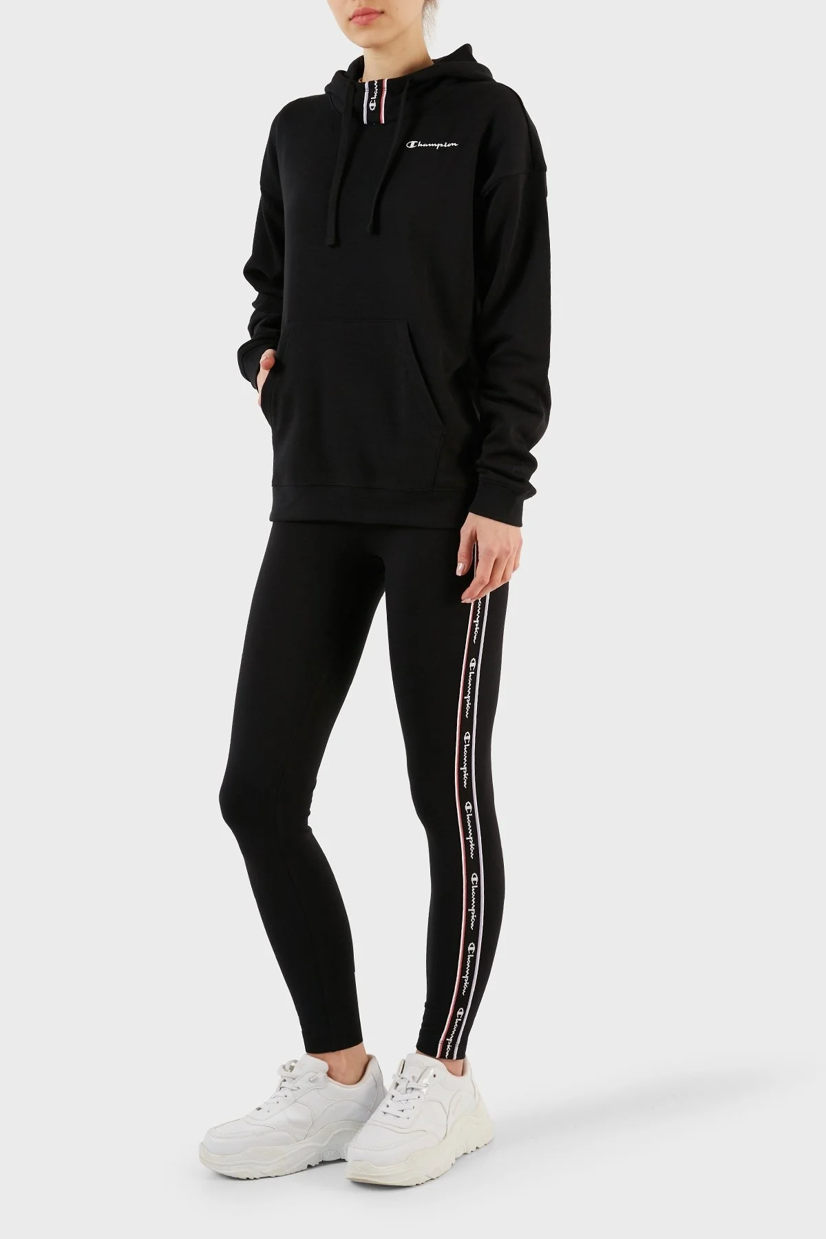 Champion Logo Bantlı Yüksek Bel Slim Fit Bayan Tayt 117046 NBK KK001 SİYAH - 1