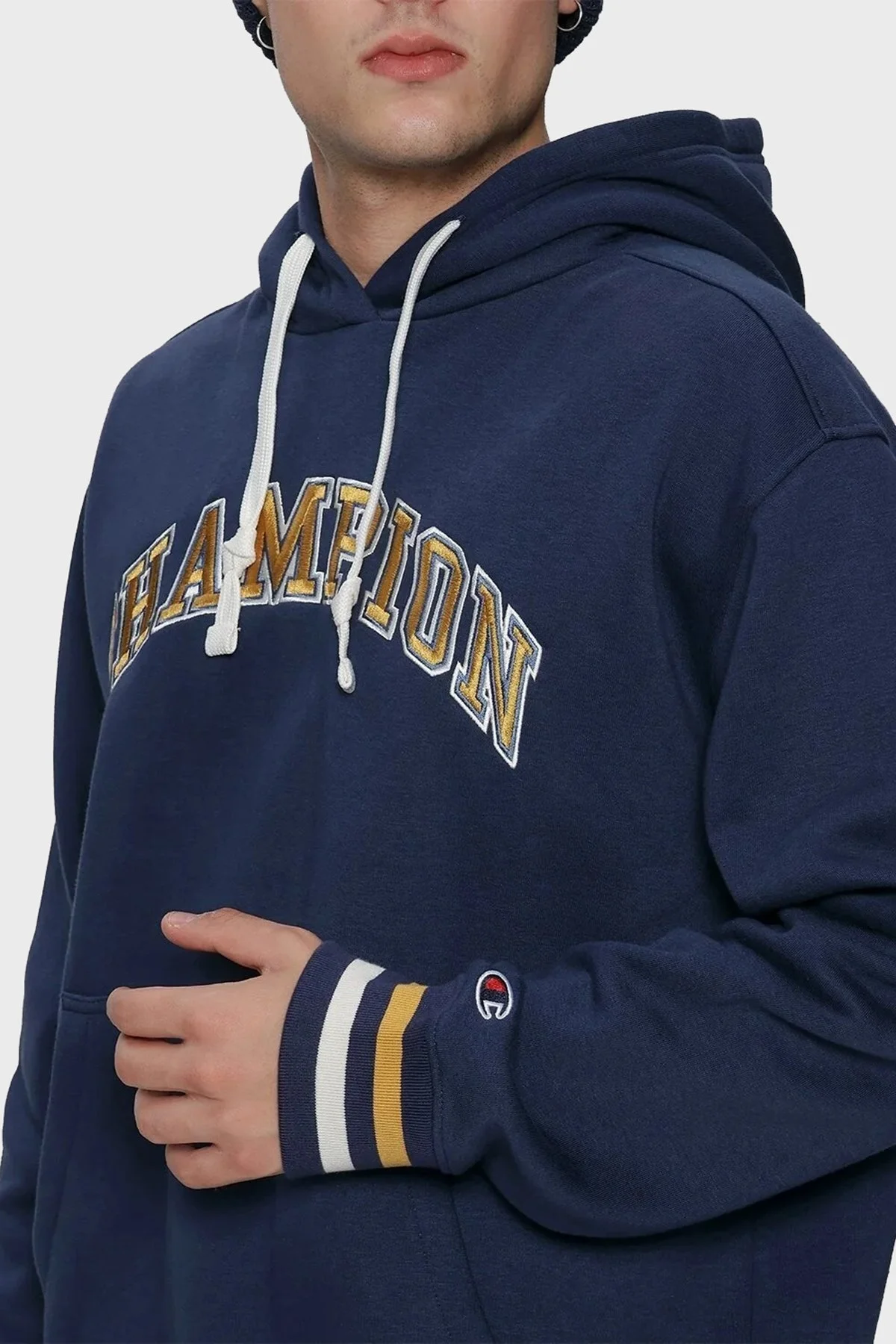 Champion Logo İşlemeli Kapüşonlu İçi Polarlı Relaxed Fit Erkek Sweat 219174 NAVA BS561 LACİVERT - 4