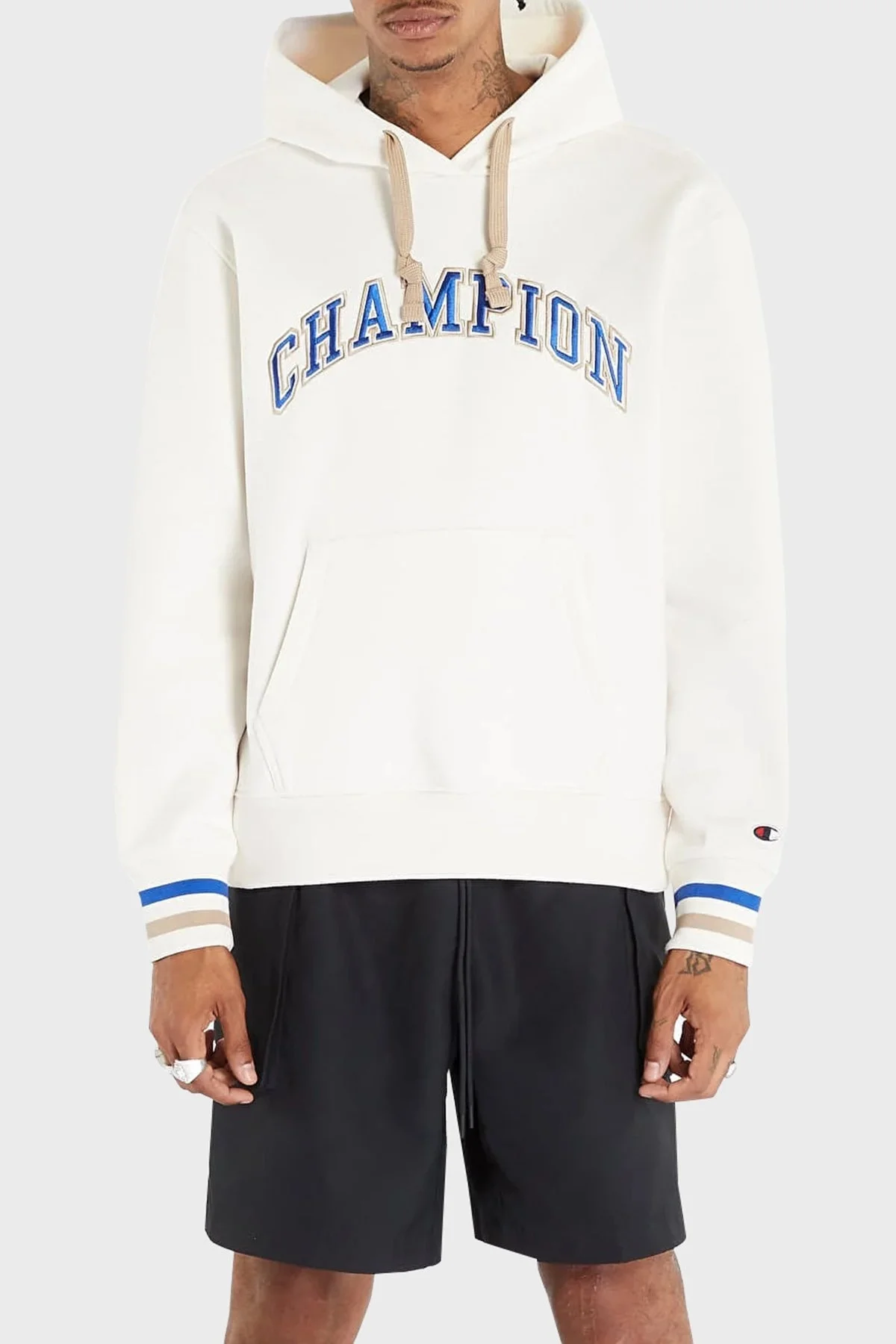 Champion Logo İşlemeli Kapüşonlu İçi Polarlı Relaxed Fit Erkek Sweat 219174 WSW WW034 BEJ - 1