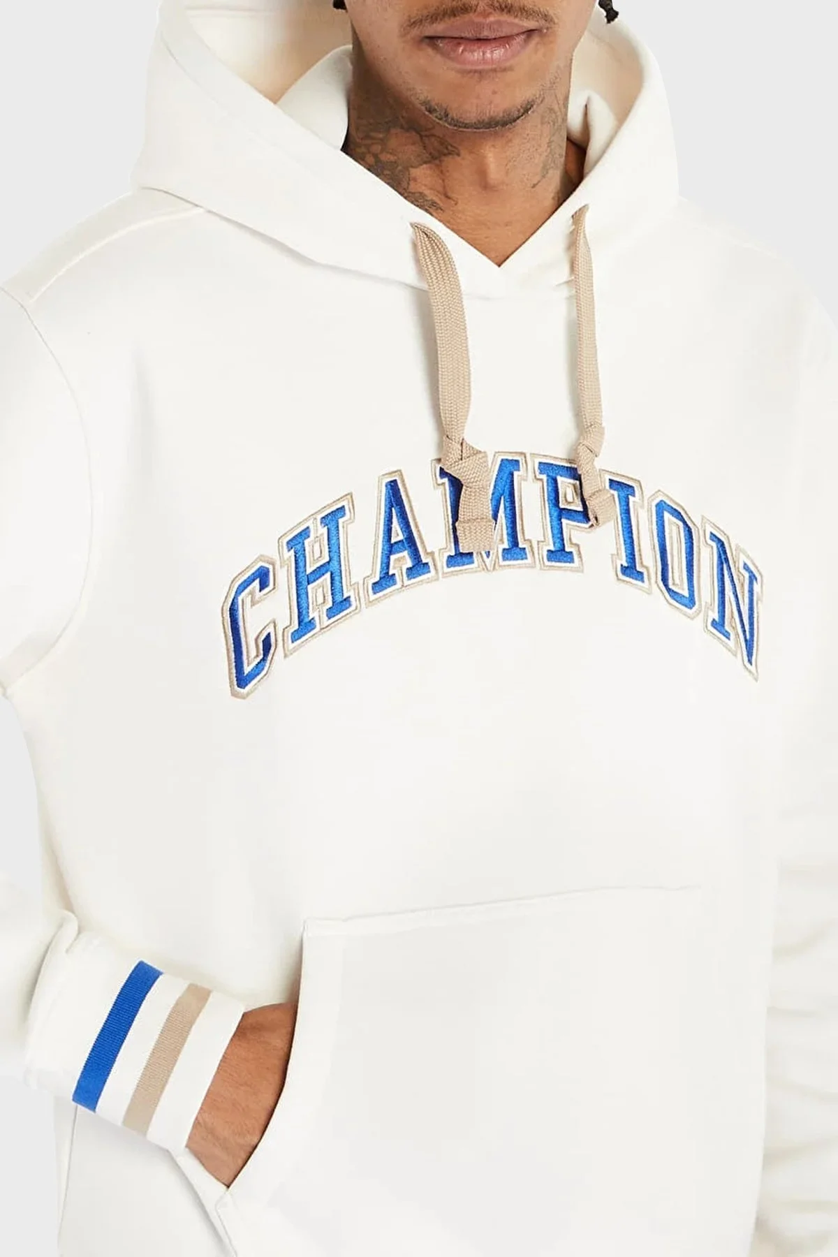 Champion Logo İşlemeli Kapüşonlu İçi Polarlı Relaxed Fit Erkek Sweat 219174 WSW WW034 BEJ - 2