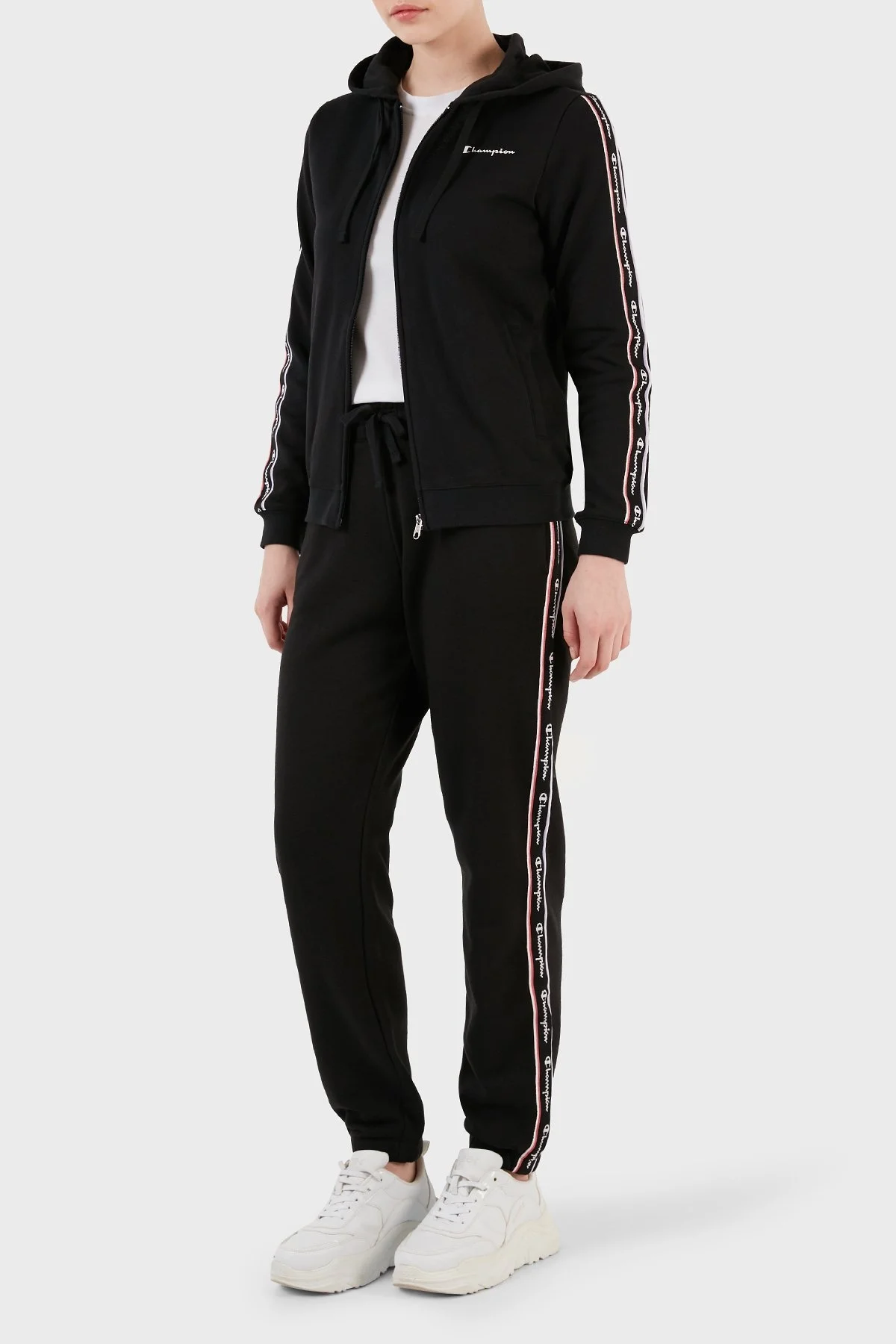 Champion Logo Şeritli Regular Fit Belden Bağlamalı Cepli Spor Bayan Pantolon 117294 NBK KK001 SİYAH - 1