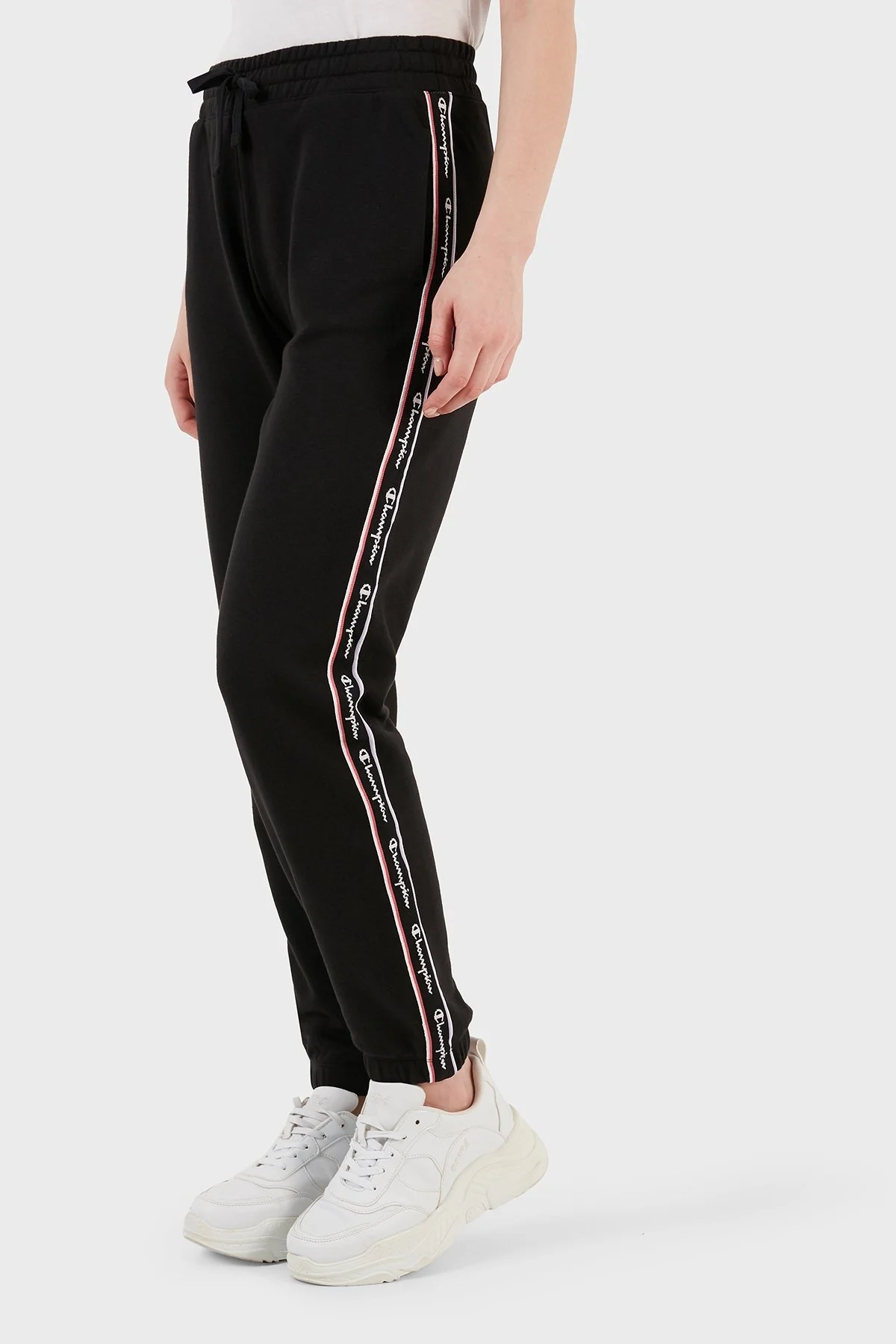 Champion Logo Şeritli Regular Fit Belden Bağlamalı Cepli Spor Bayan Pantolon 117294 NBK KK001 SİYAH - 2