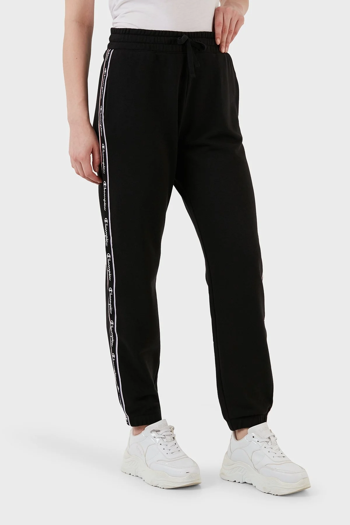 Champion Logo Şeritli Regular Fit Belden Bağlamalı Cepli Spor Bayan Pantolon 117294 NBK KK001 SİYAH - 3